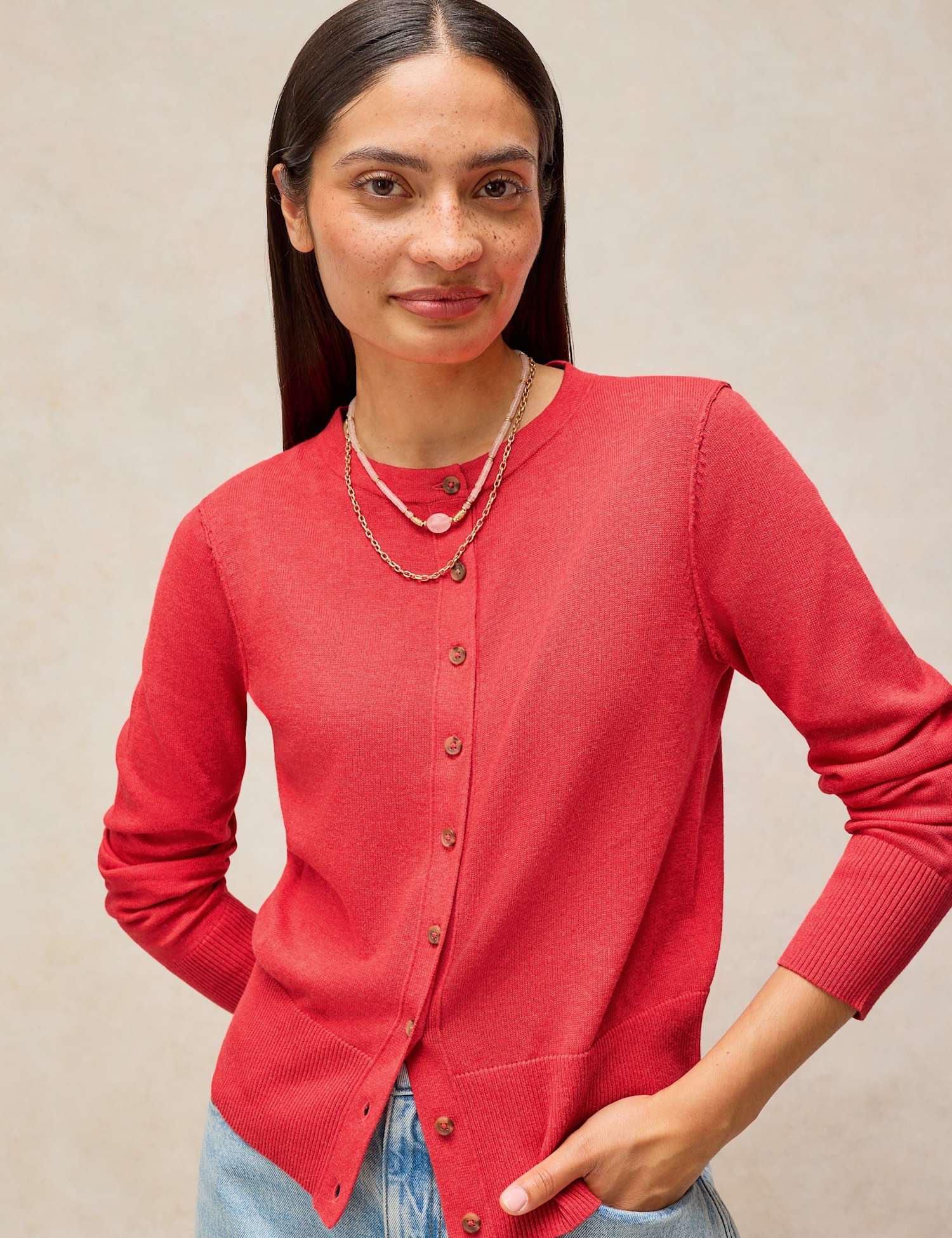 White Stuff Pure Cotton Cardigan Bright Red