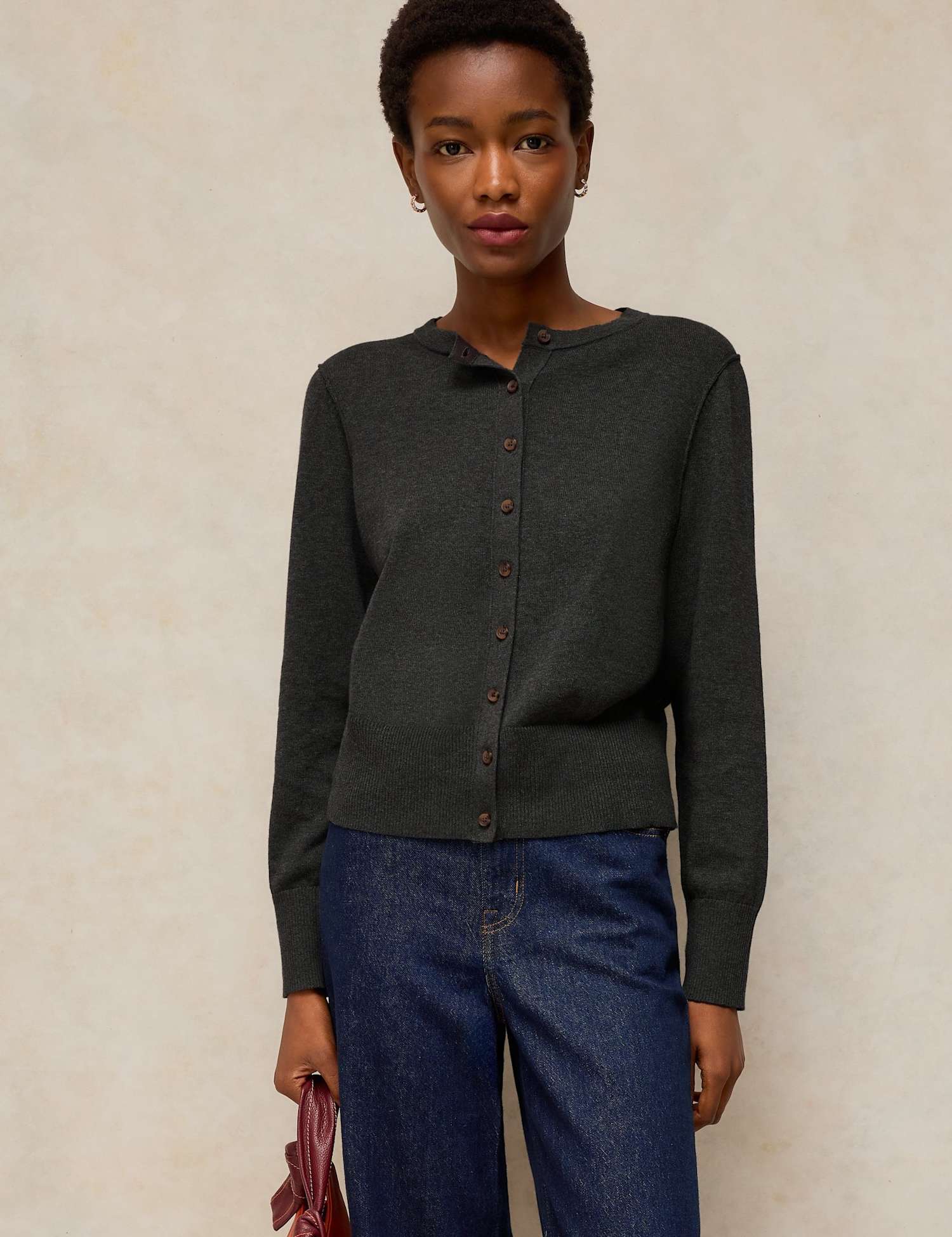 White Stuff Pure Cotton Cardigan Grey Marl