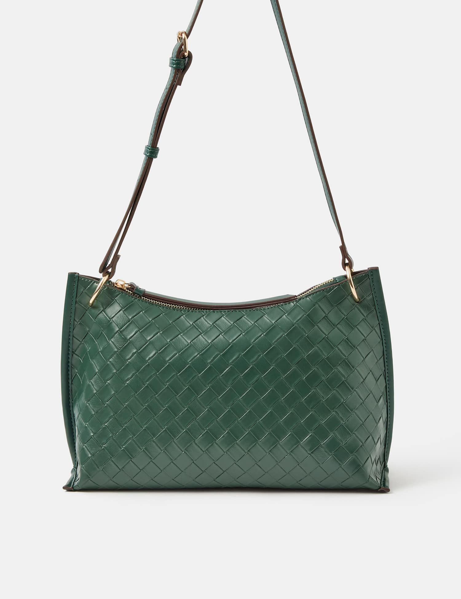 ACCESSORIZE Faux Leather Woven Cross Body Bag Green