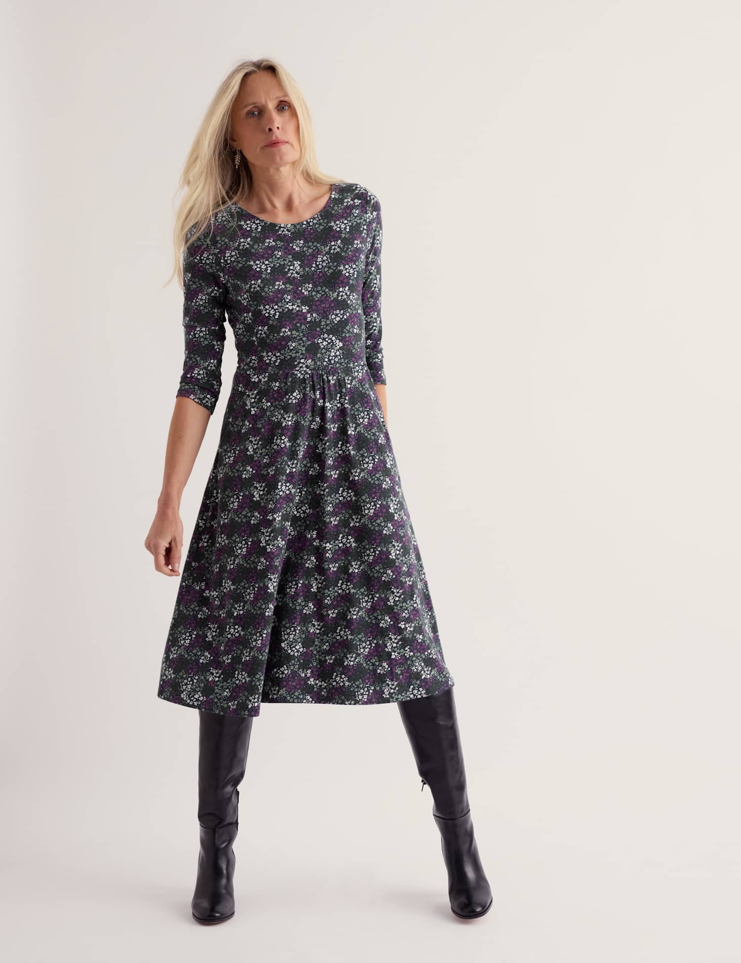 Seasalt Cornwall Cotton Rich Floral Midaxi Dress Navy Mix