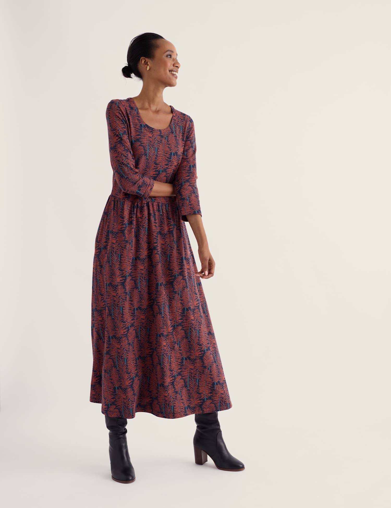 Seasalt Cornwall Cotton Rich Floral Maxi Waisted Dress Orange Mix