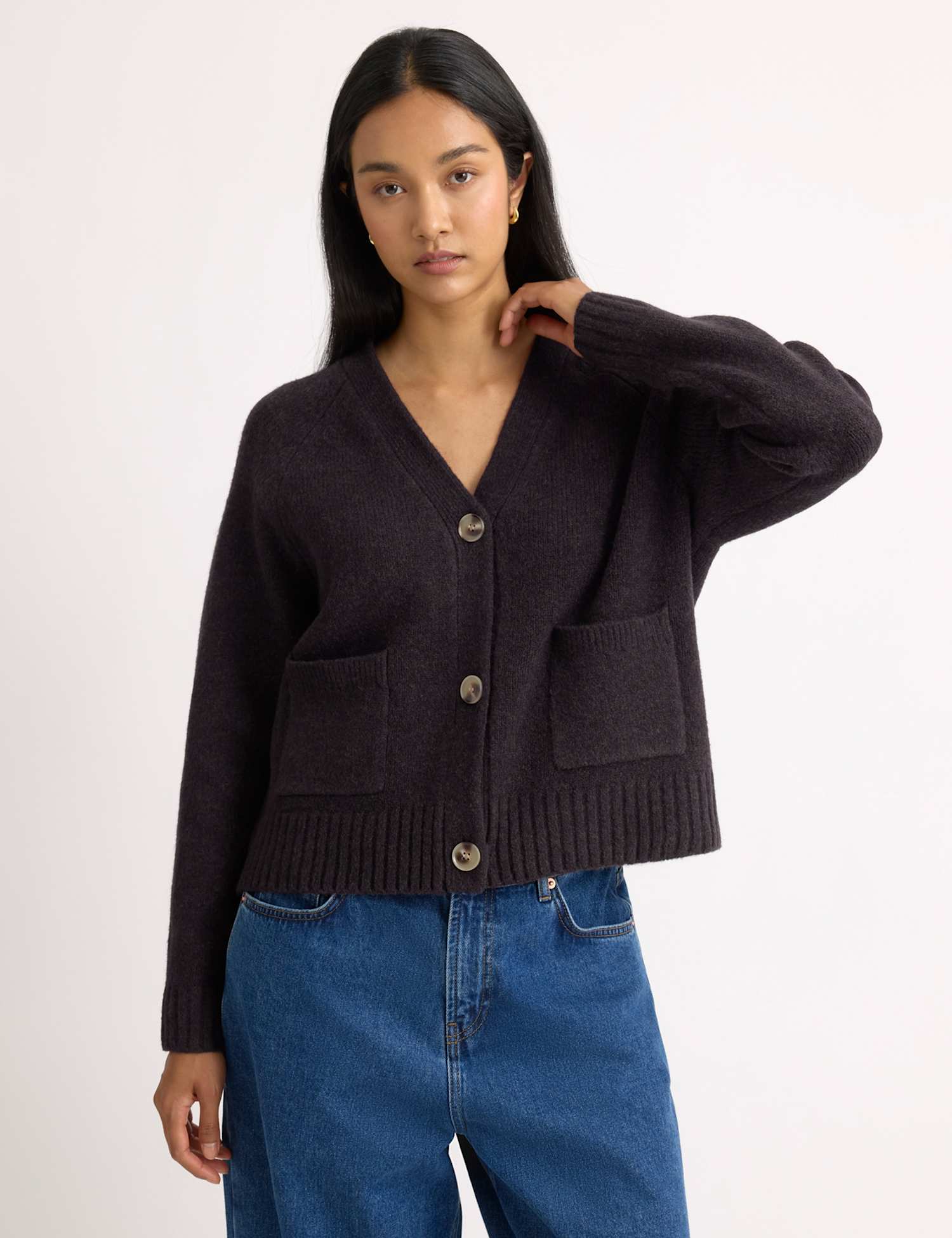Albaray V-Neck Relaxed Cardigan with Wool Brown