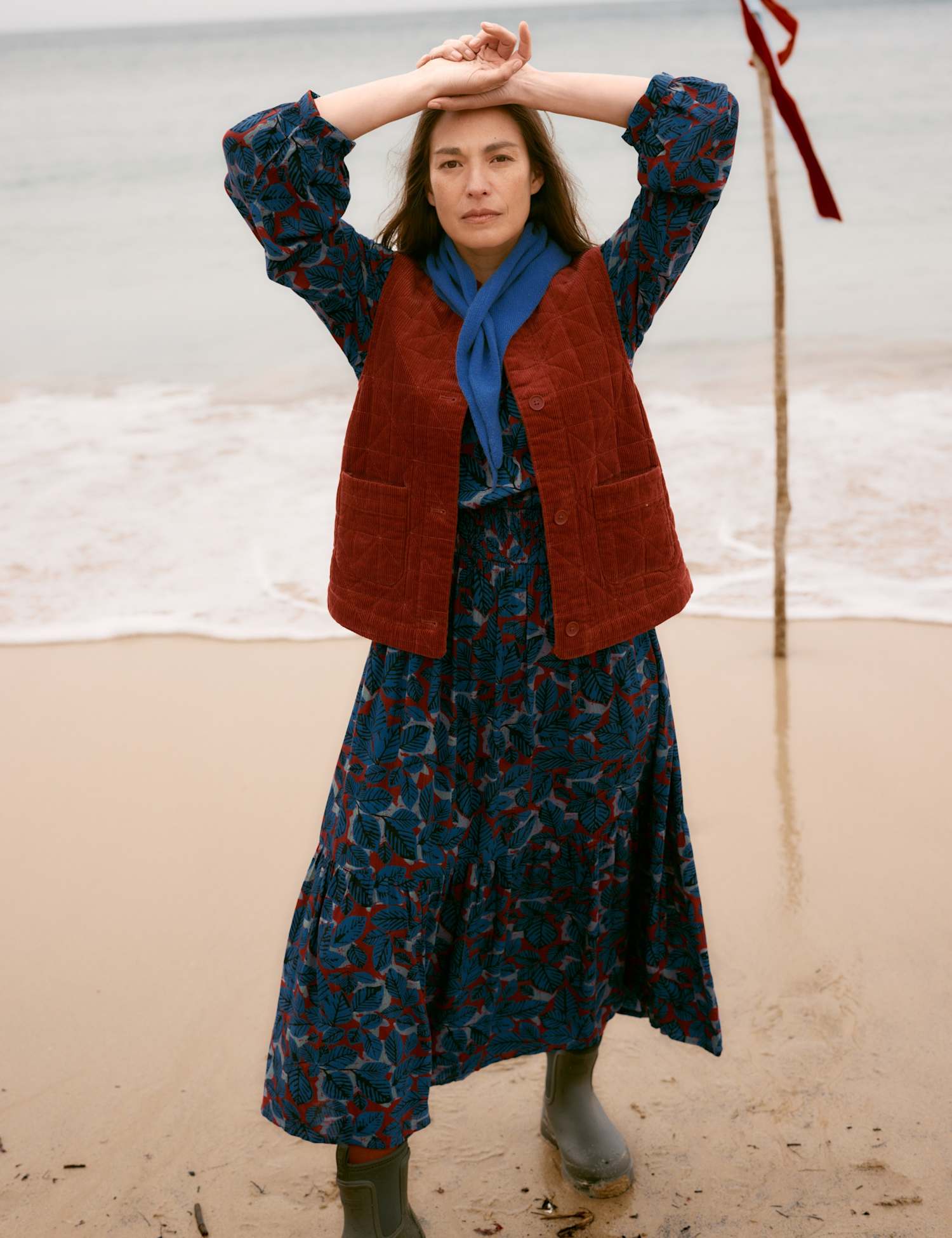 Seasalt Cornwall Printed Blouson Sleeve Midi Dress Blue Mix