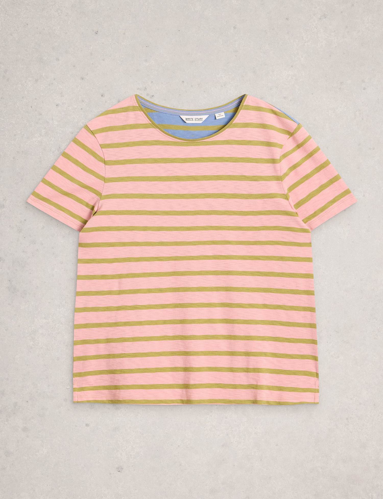 White Stuff Pure Cotton Striped T-Shirt Pink Mix