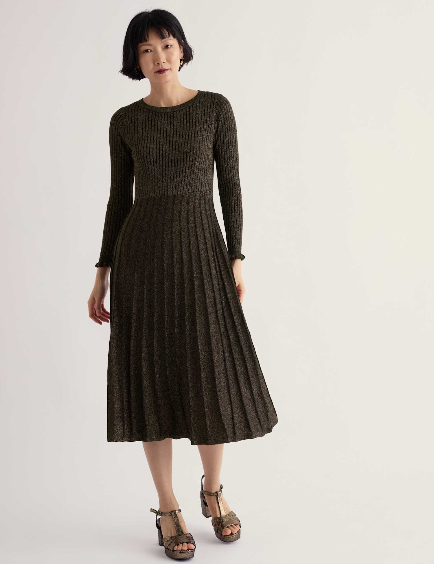 Seasalt Cornwall Cotton Rich Sparkly Midi Jumper Dress Dark Brown