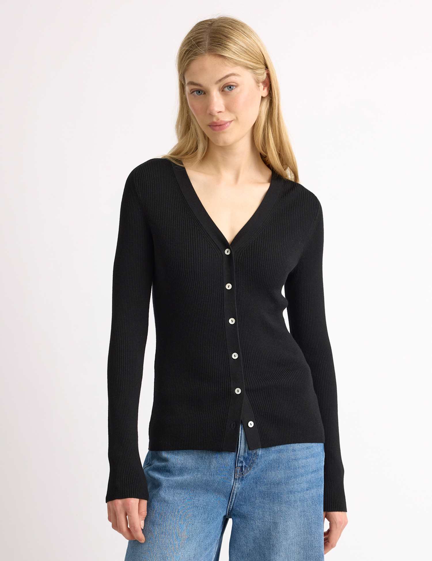 Albaray Ribbed V-Neck Cardigan Black