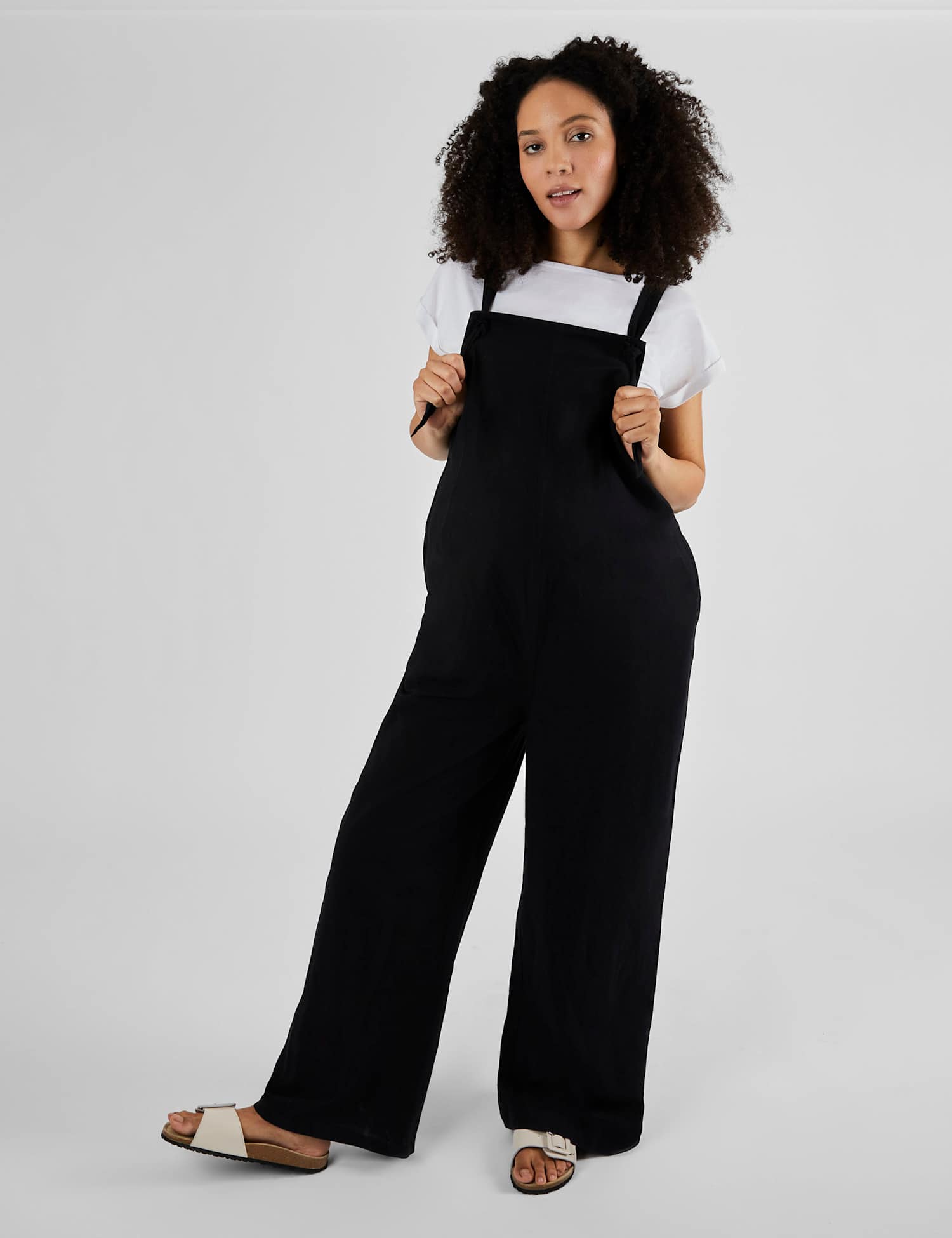 JoJo Maman B�b� Maternity Cotton Rich Wide Leg Dungarees Black