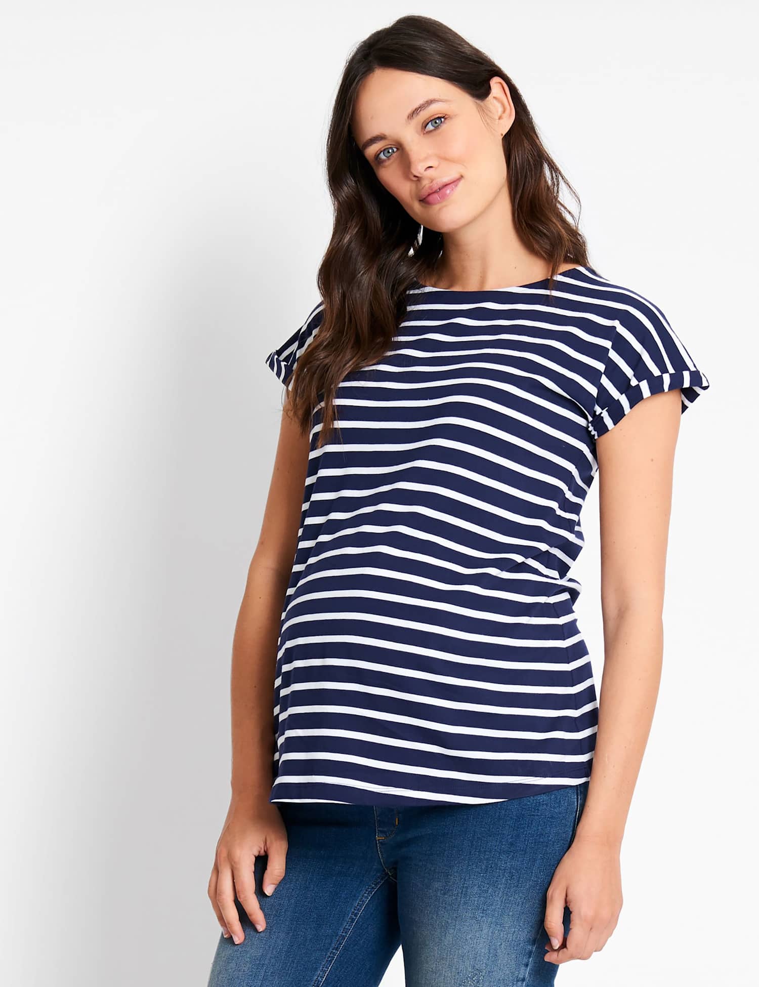 JoJo Maman B�b� Maternity Pure Cotton Striped T-Shirt Navy Mix