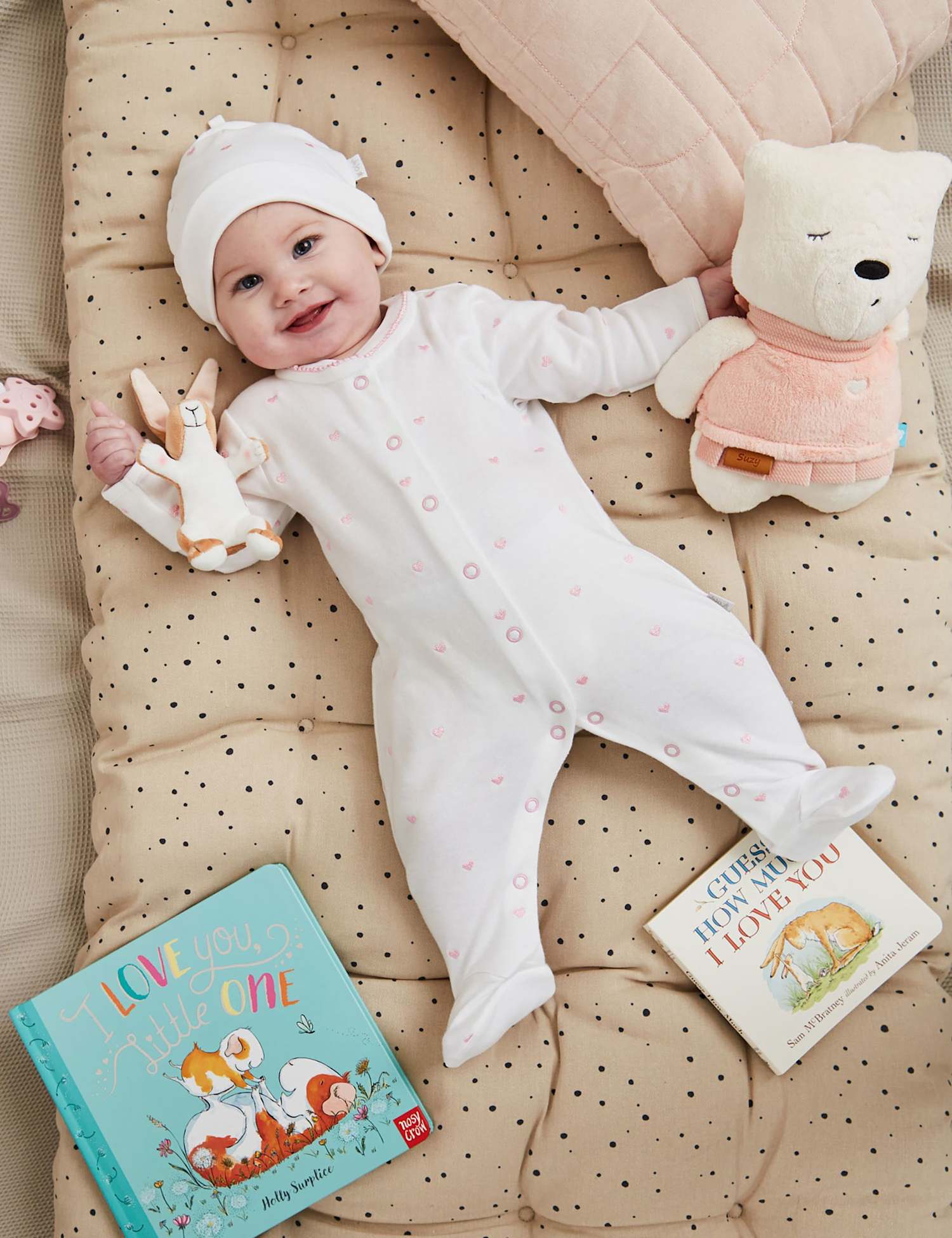 JoJo Maman B�b� Heart Embroidered Sleepsuit (0-12 Mths) Pink Mix