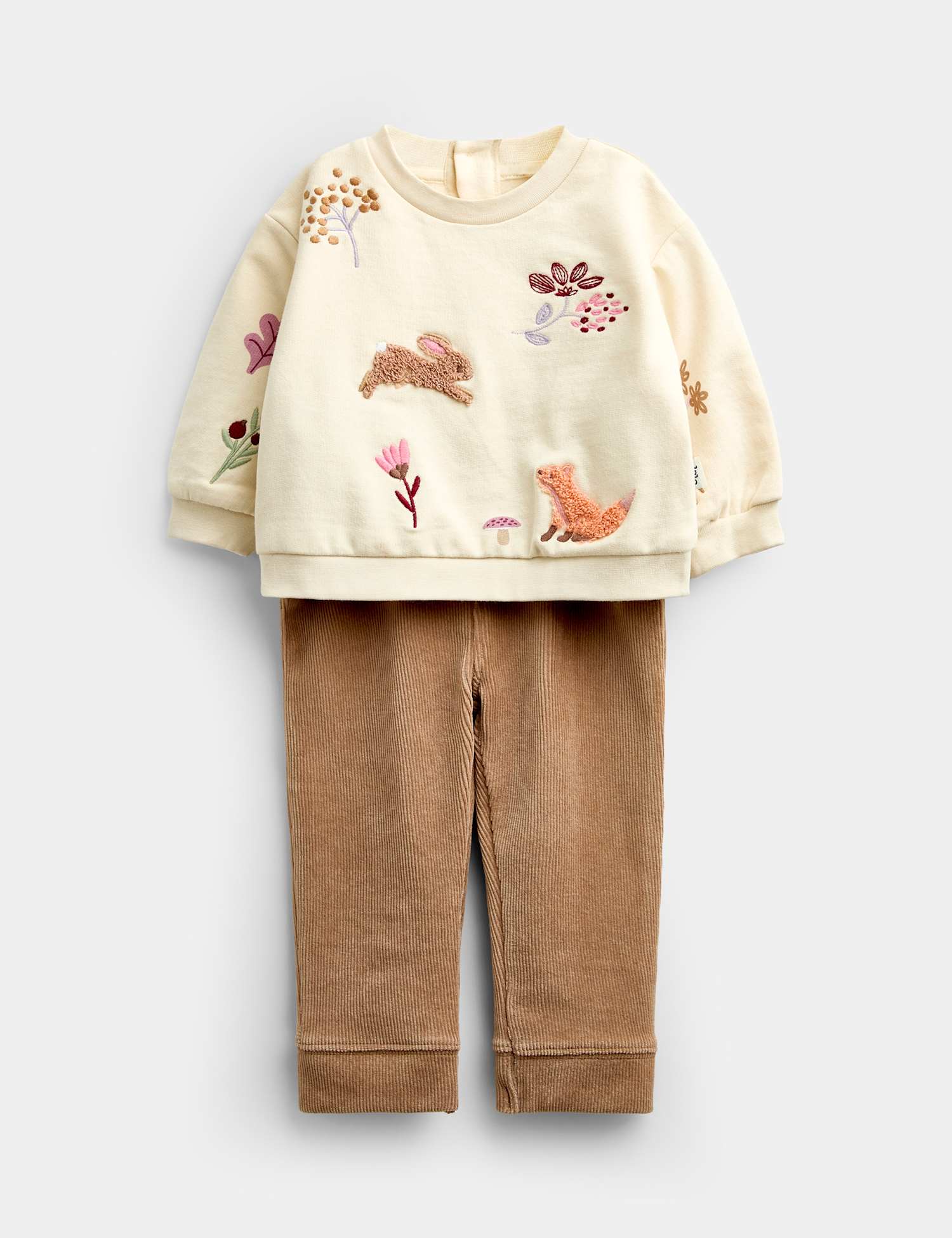 JoJo Maman B�b� 2 Piece Cotton Rich Woodland Outfit (0-2 Yrs) Cream Mix