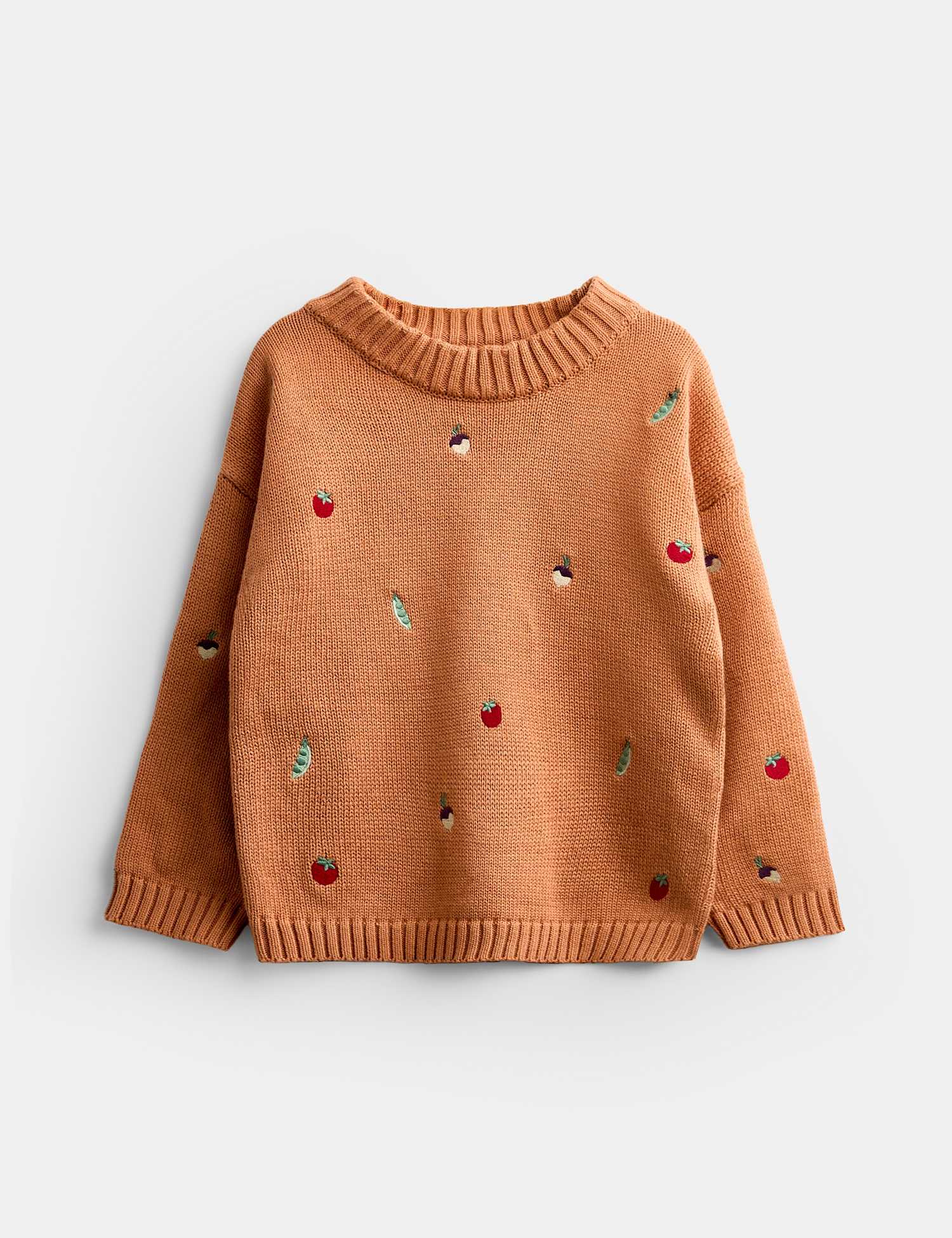 JoJo Maman B�b� Pure Cotton Harvest Embroidered Knitted Jumper (1-5 Yrs) Orange
