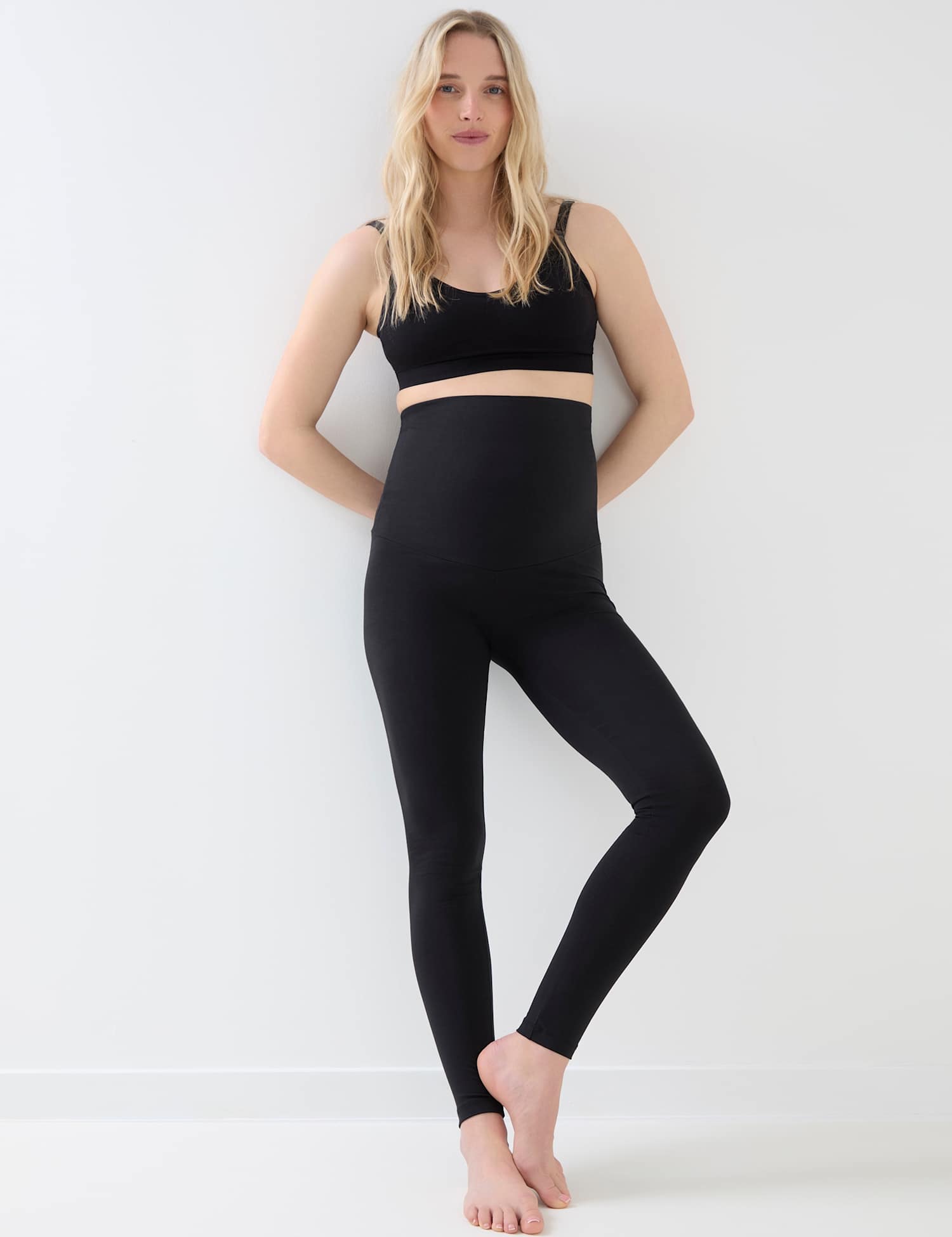 JoJo Maman B�b� Cotton Rich High Waisted Maternity Leggings Black
