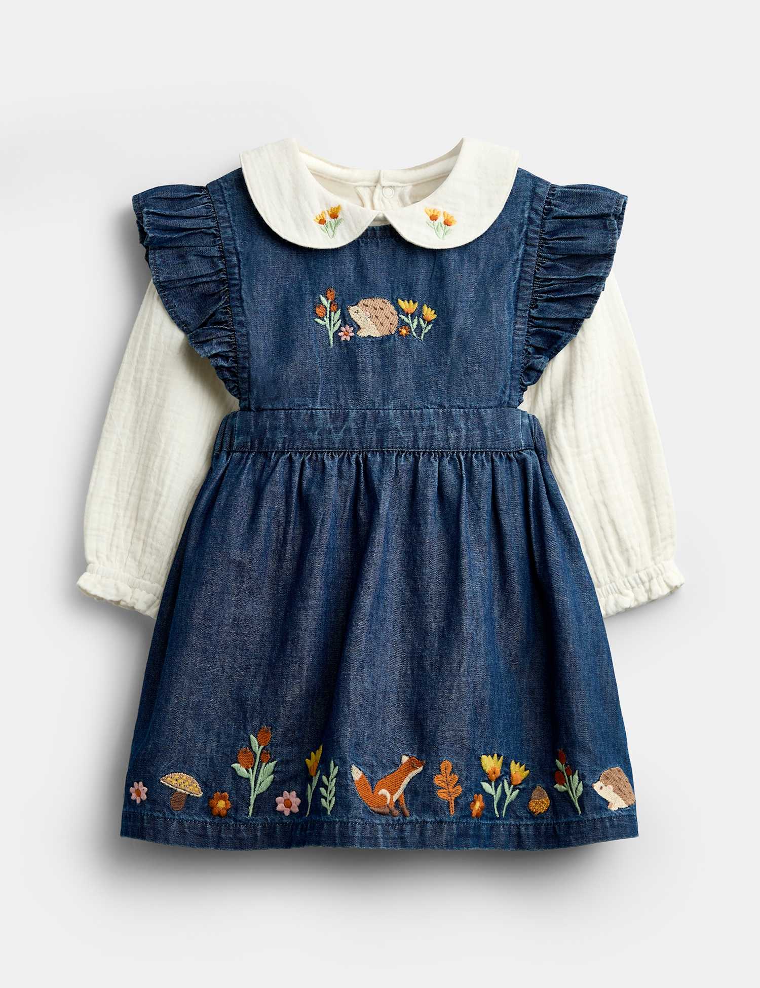 JoJo Maman B�b� Cotton Patterned Chambray Dress Set (0-2 Yrs) Denim