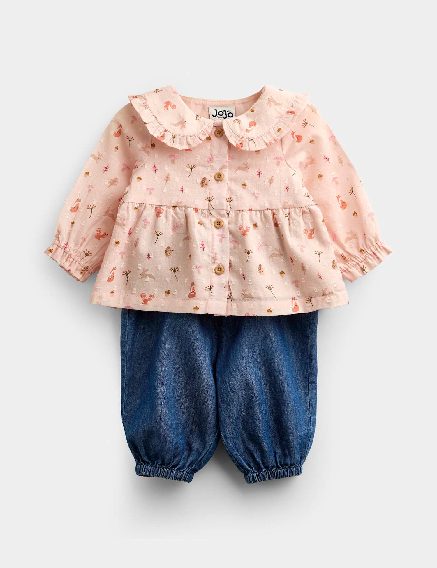 JoJo Maman B�b� Cotton Rich Woodland Top & Bottom Outfit (0-24 Mths) Pink