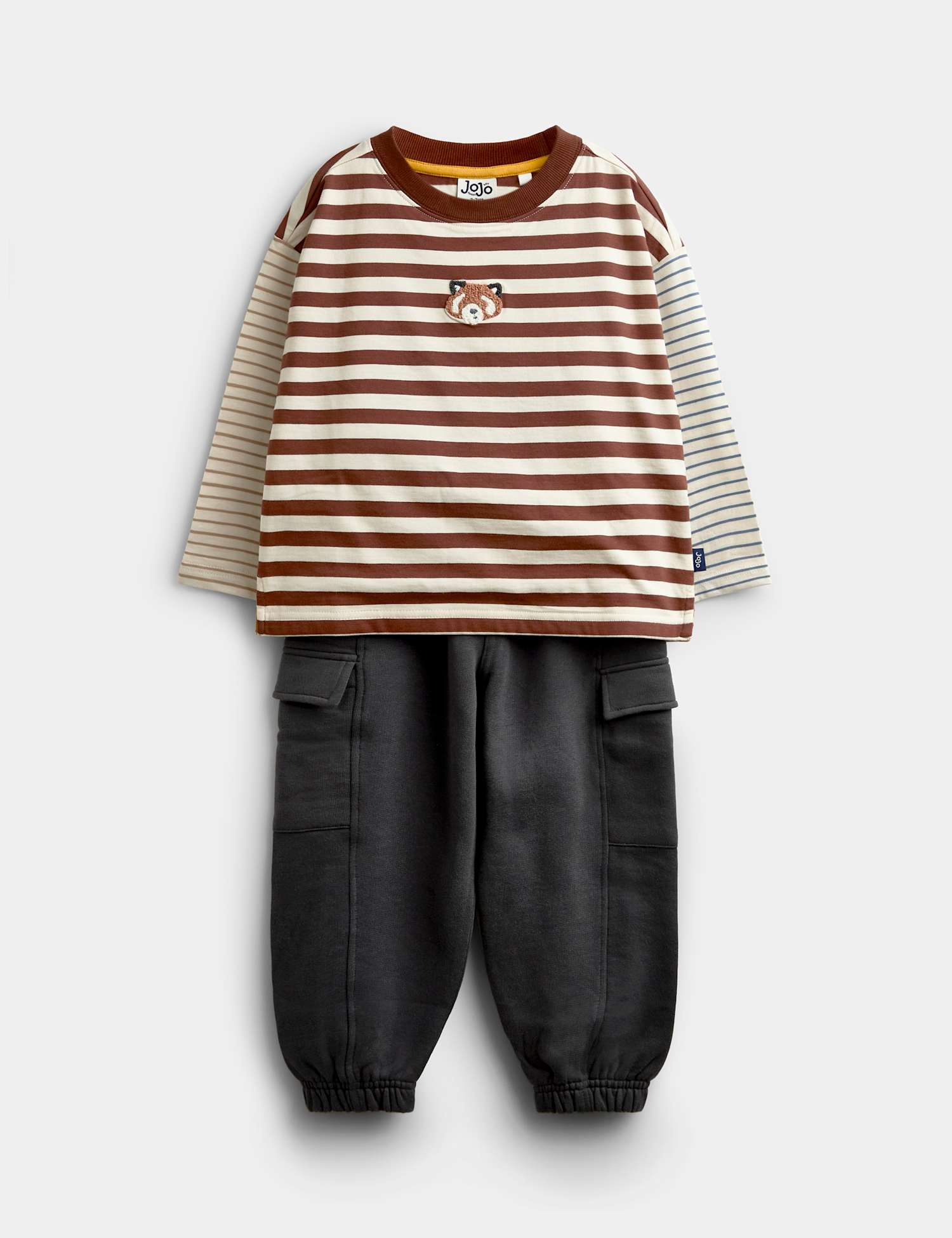 JoJo Maman B�b� Cotton Animal Print Top & Bottom Outfit (2-7 Yrs) Grey Mix
