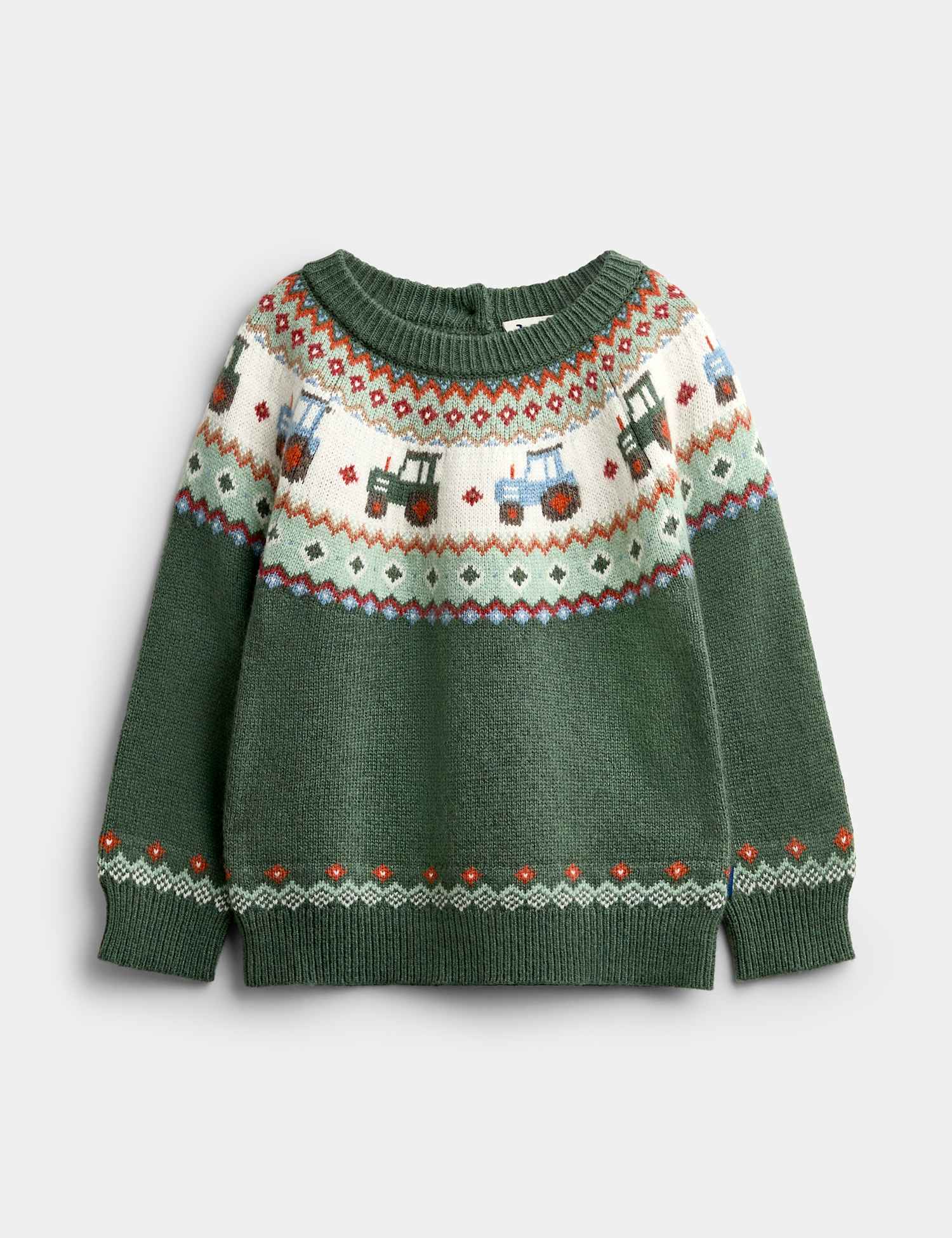 JoJo Maman B�b� Tractor Fair Isle Jumper Green