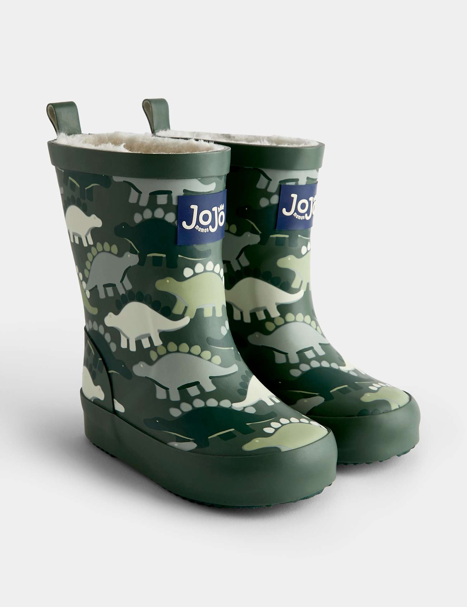 JoJo Maman B�b� Kids Dinosaur Fleece Lined Wellies Green
