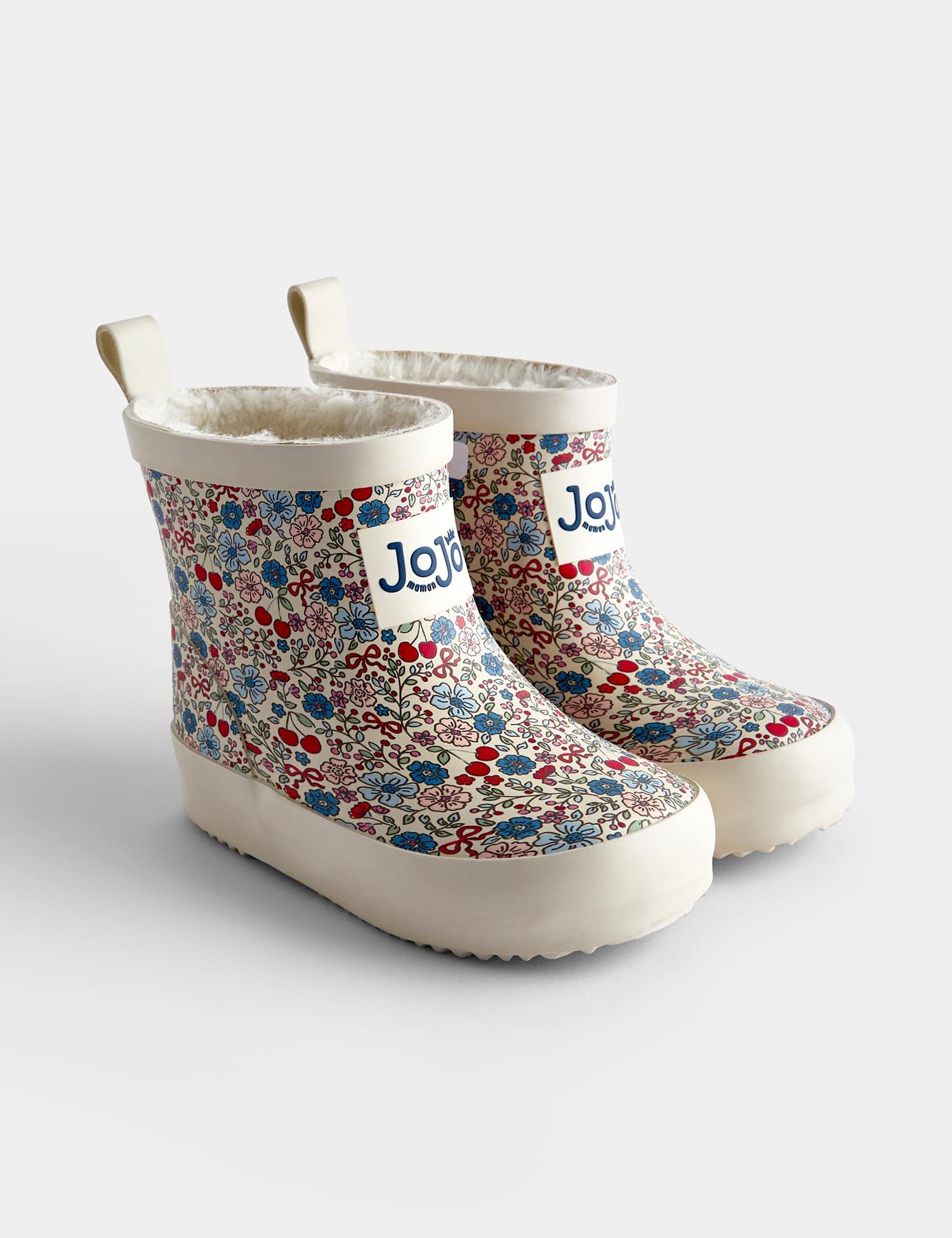 JoJo Maman B�b� Kids Floral Fleece Lined Wellies Stone