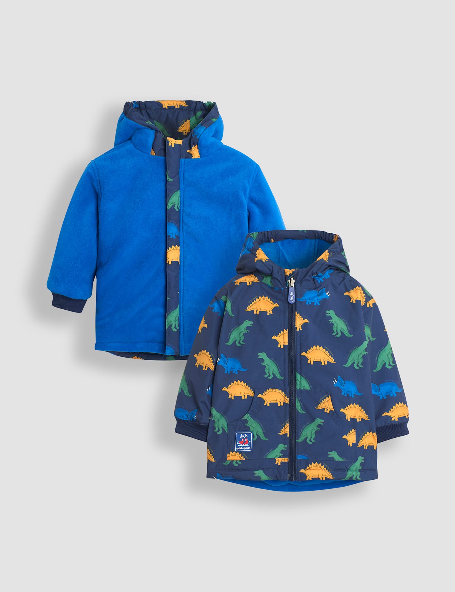 JoJo Maman B�b� Dinosaur Reversible Fleece Lined Raincoat (1-6 Yrs) Navy Mix
