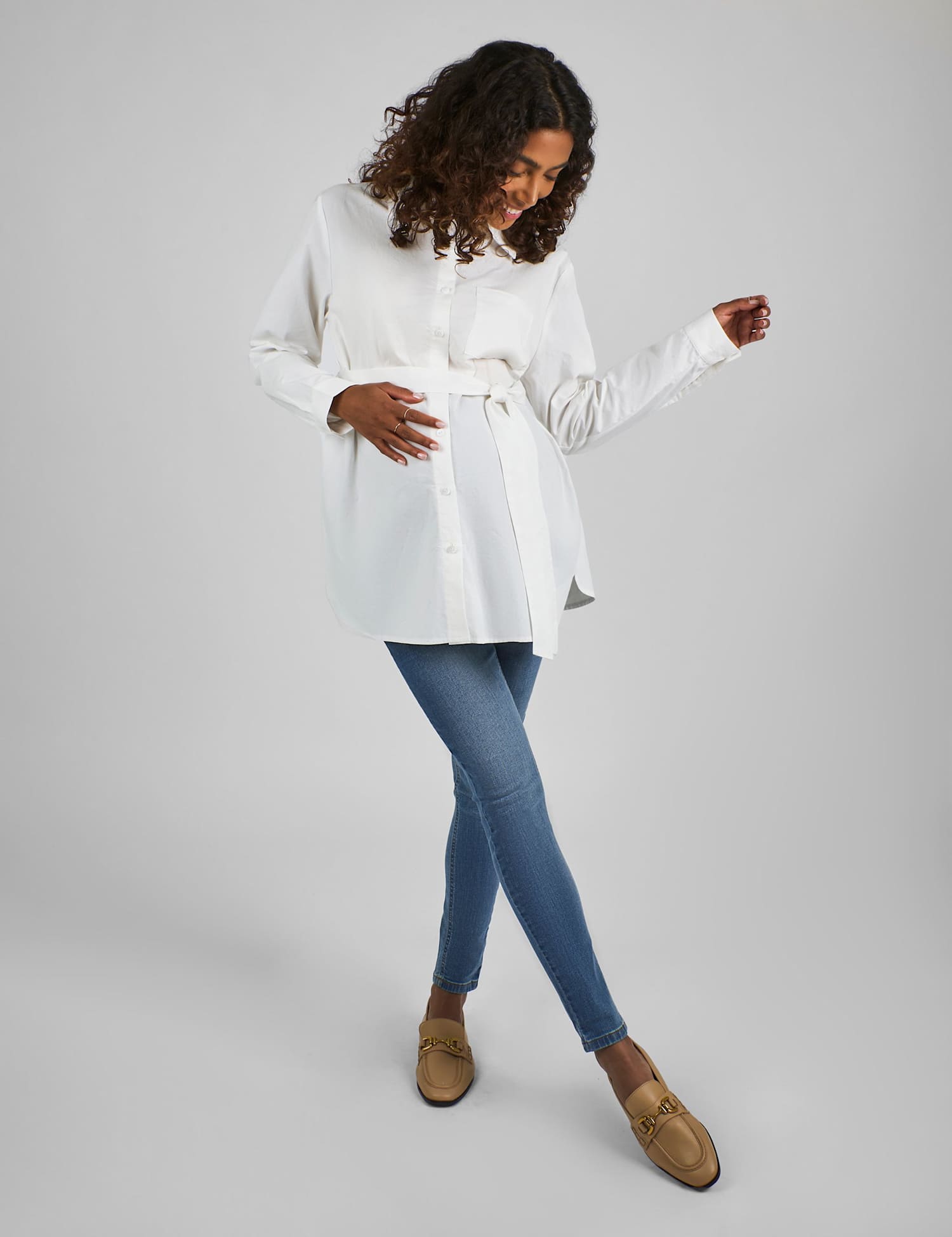 JoJo Maman B�b� Maternity Cotton Rich Tie Front Blouse Shirt White