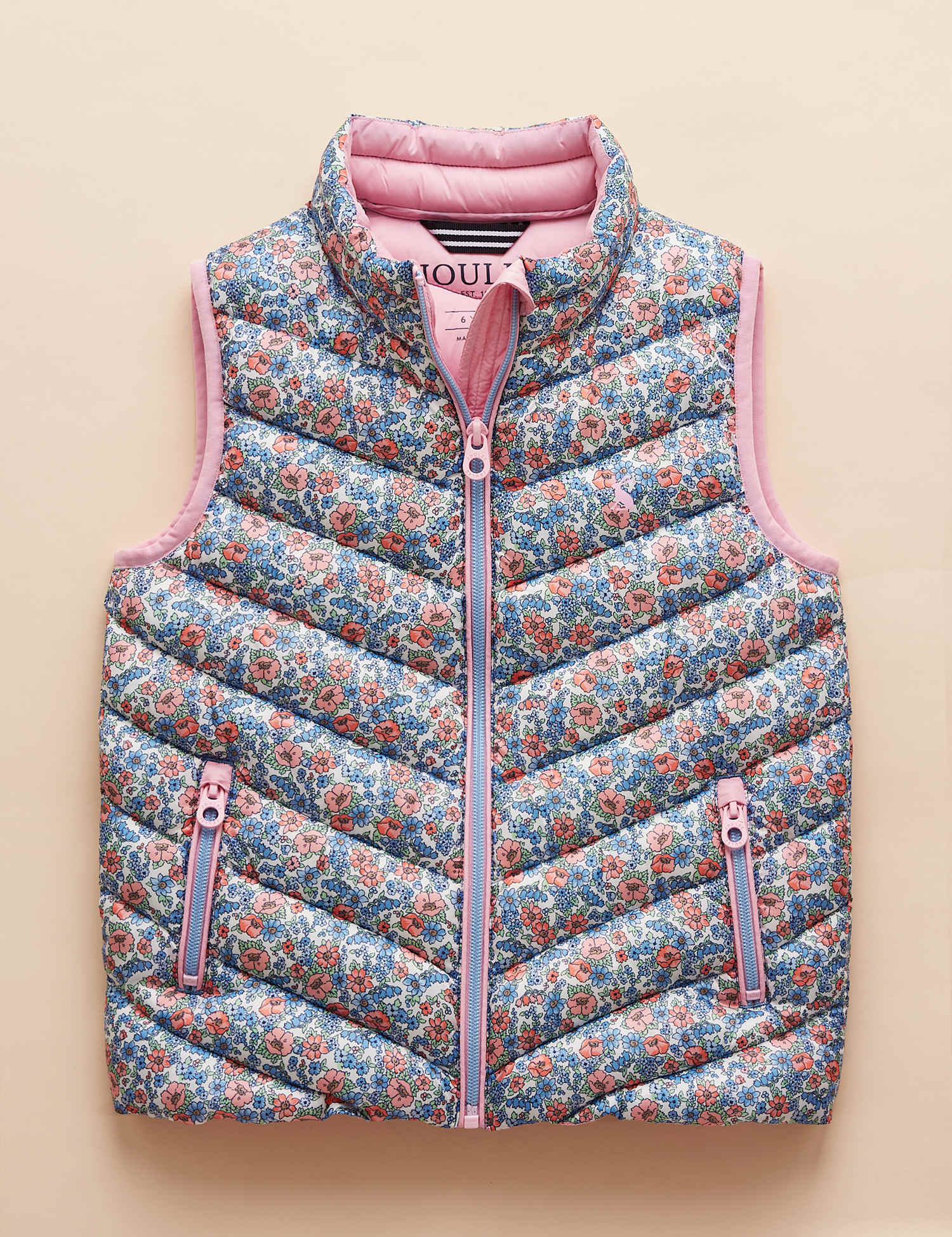 Joules Floral Padded Gilet (2-11 Yrs) Light Pink Mix
