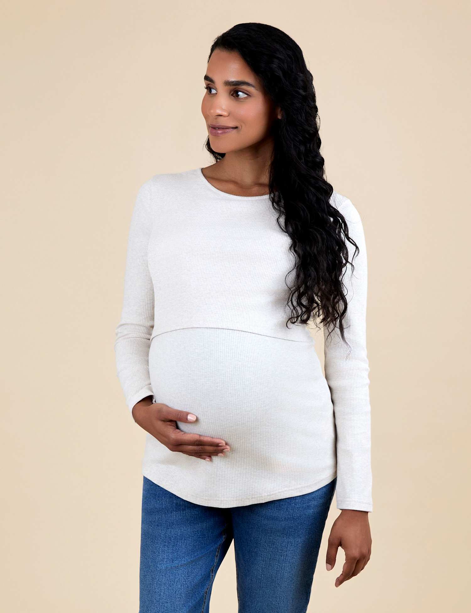JoJo Maman B�b� Maternity 2 Pack Cotton Rich Textured Top Oatmeal