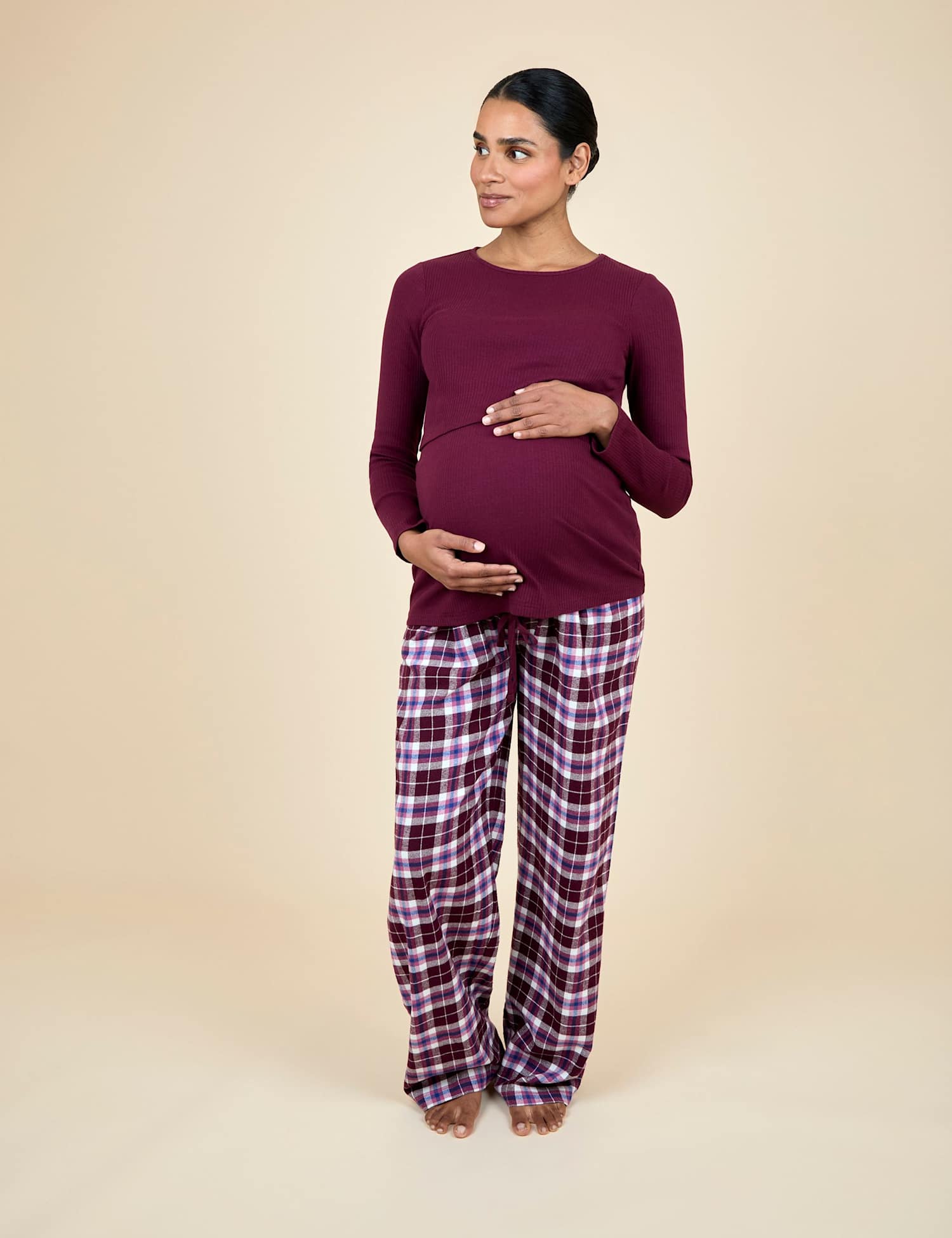 JoJo Maman B�b� Maternity and Nursing Checked Pyjama Set Burgundy