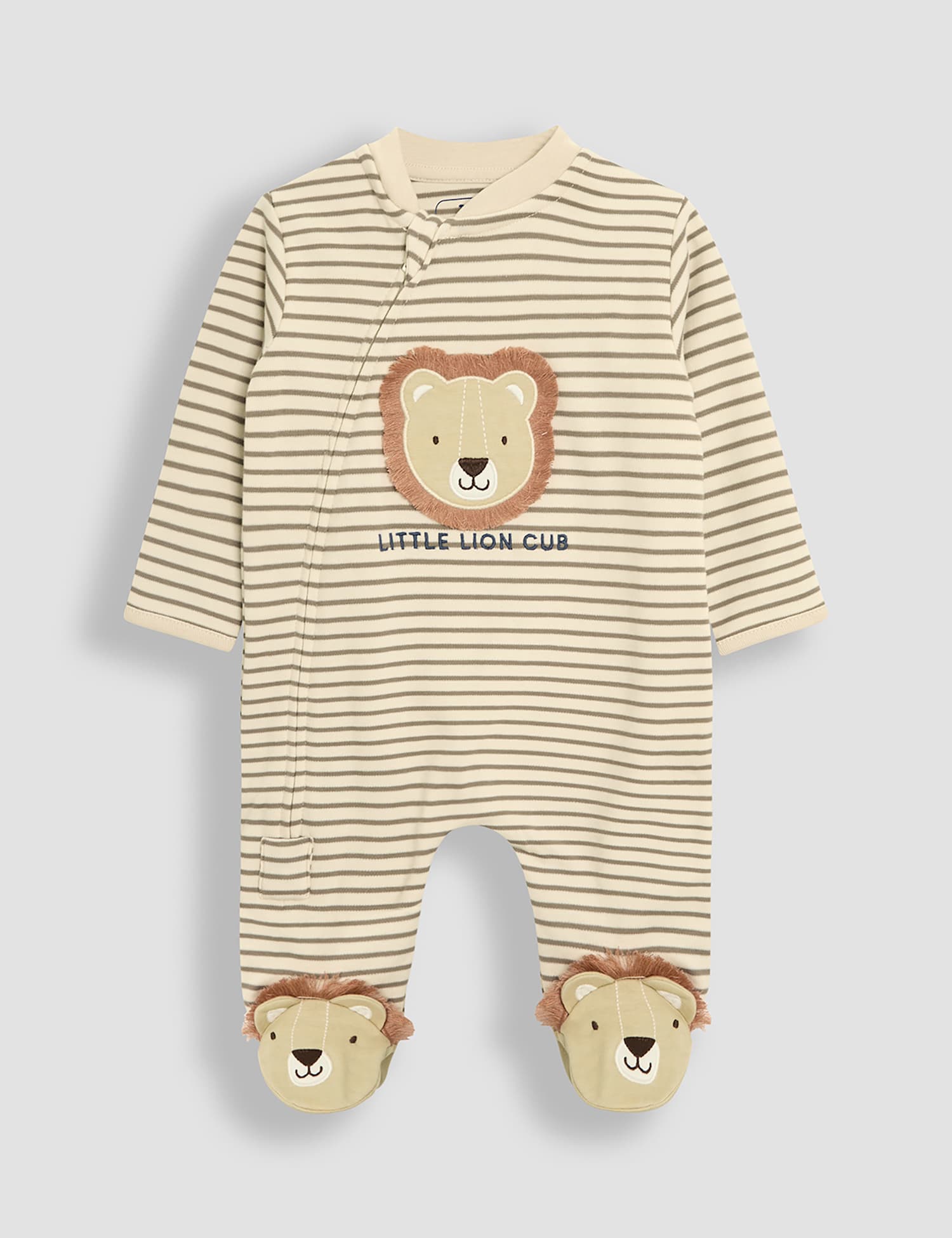 JoJo Maman B�b� Pure Cotton Lion Sleepsuit (0-12 Mths) Beige Mix