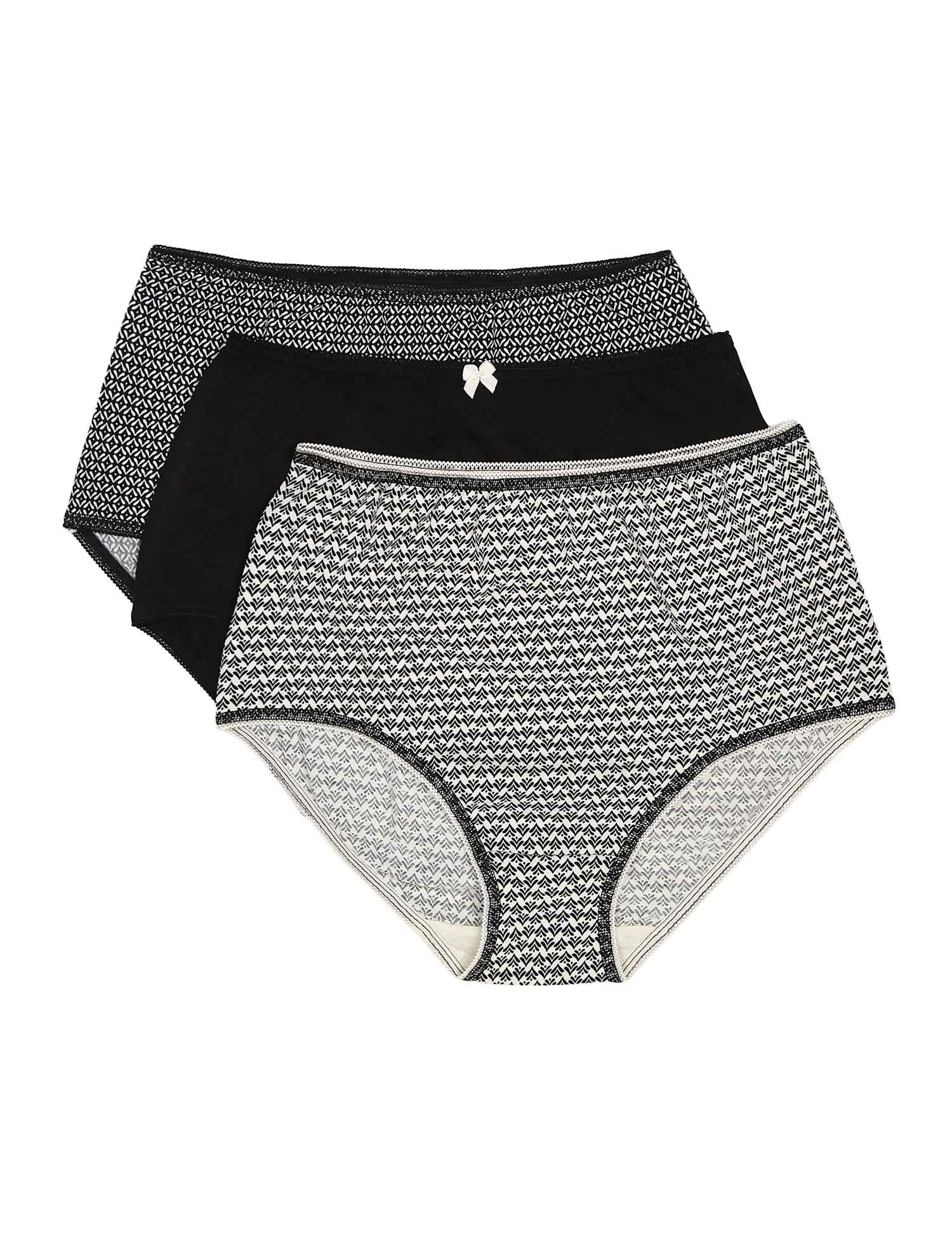 M&S INT 3PK Geo Mono Full Brief Black Mix
