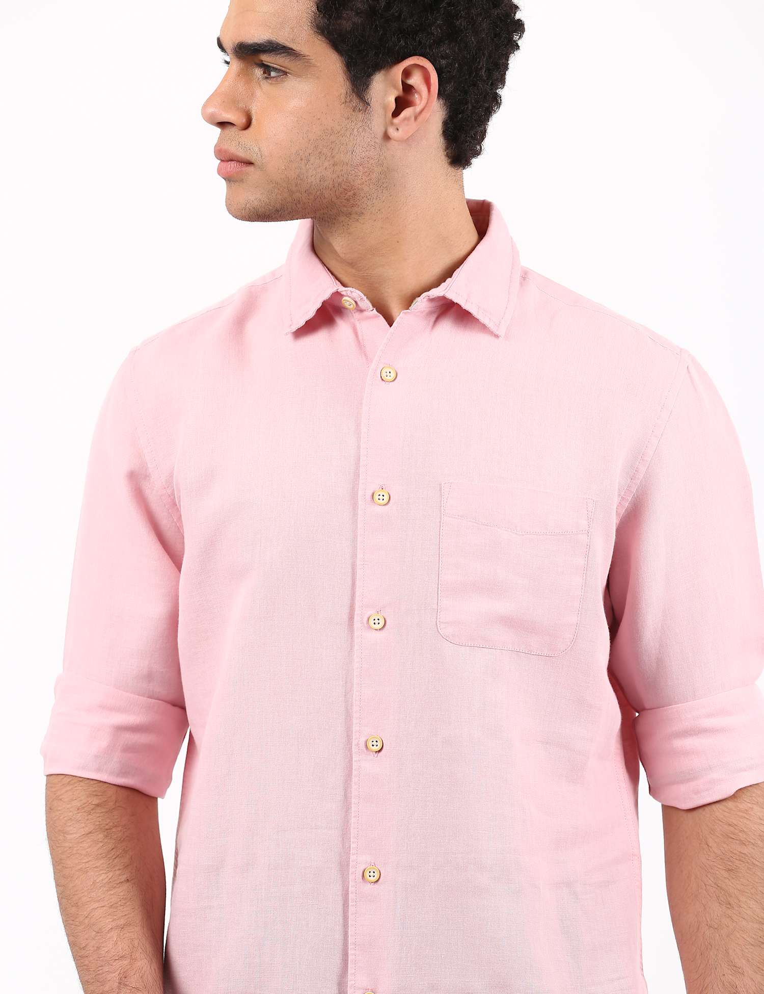 M&S LS Classic Collar Solid Dyed Linen Dusted Pink
