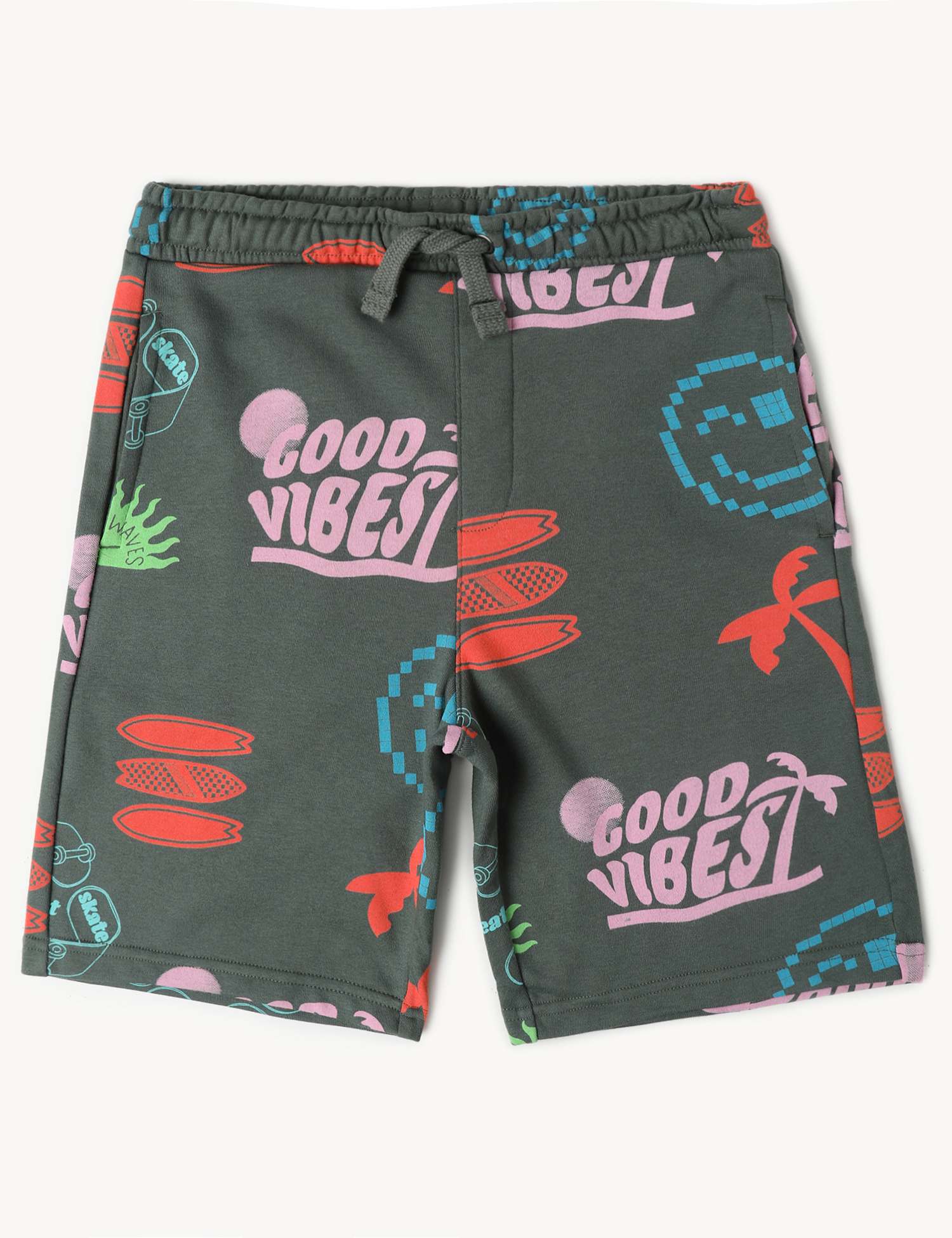 M&S Cotton Rich Printed Shorts (6-16 Yrs) Green Mix
