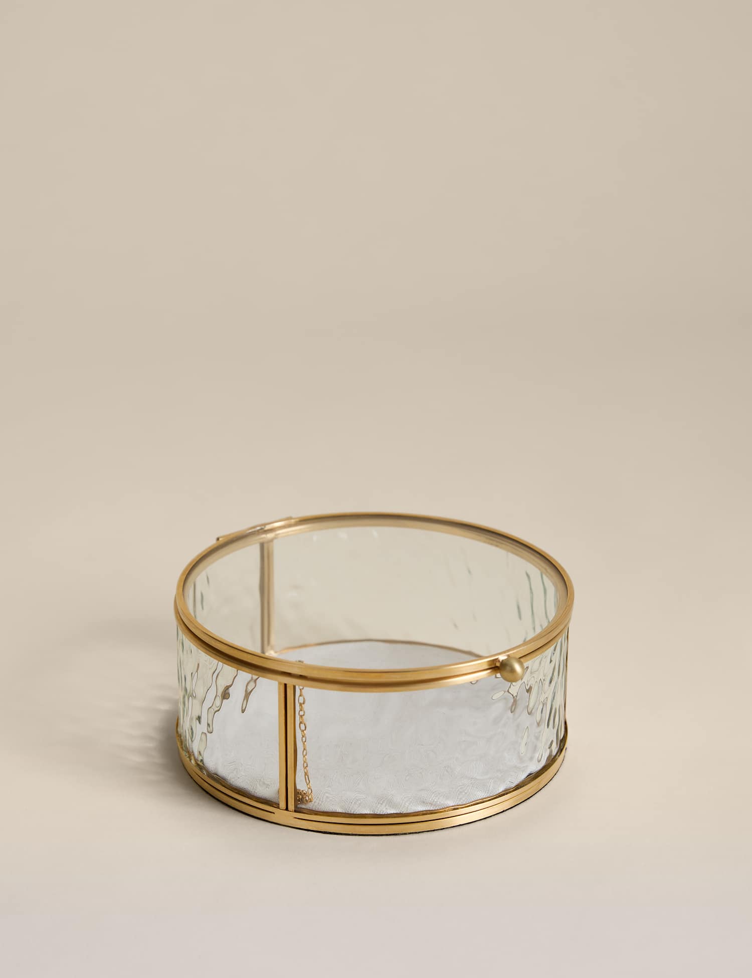 M&S Small Round Mottled Glass Box Antique Brass