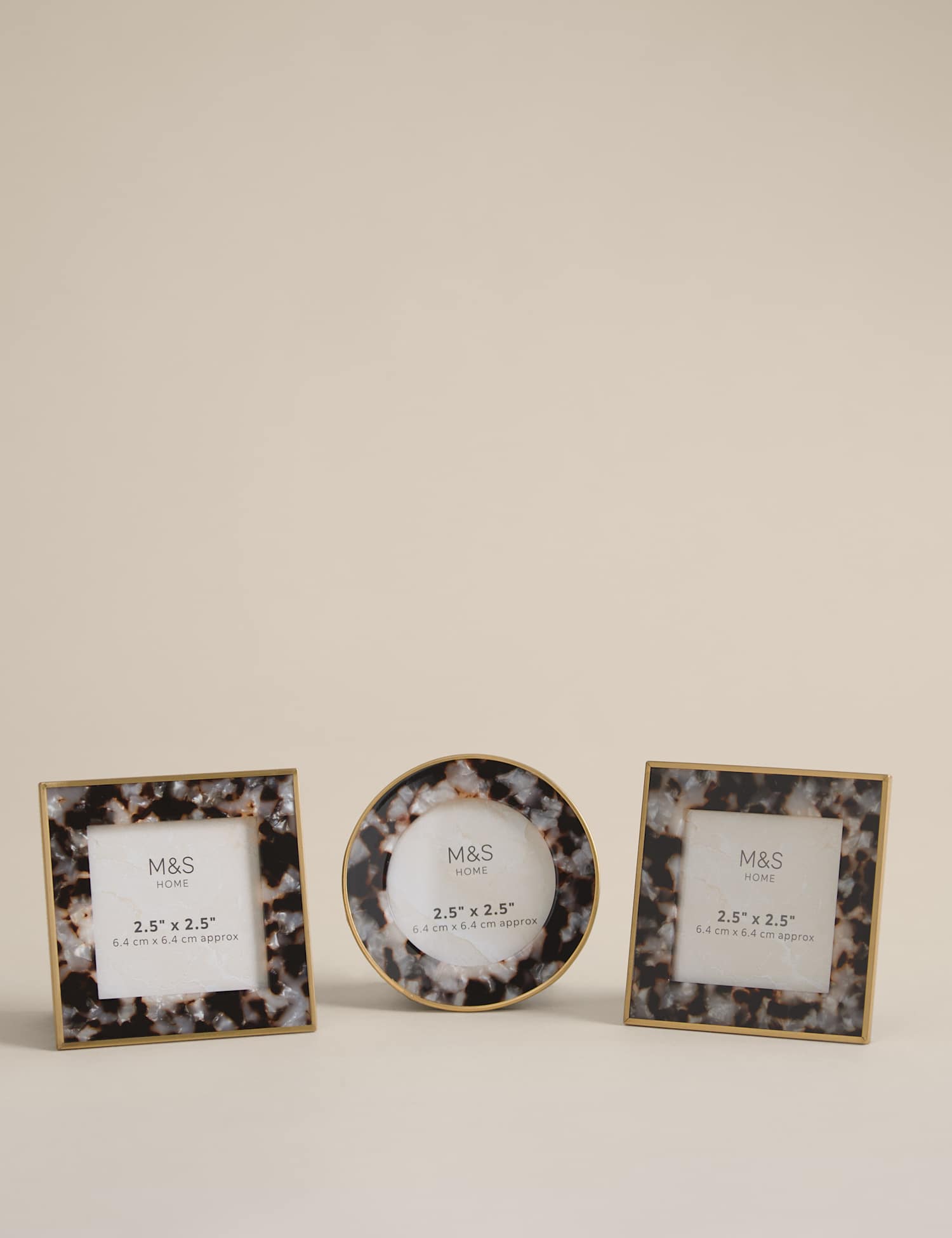 M&S Set of 3 Tortoise Shell Photo Frames 2.5x2.5 inch Multi