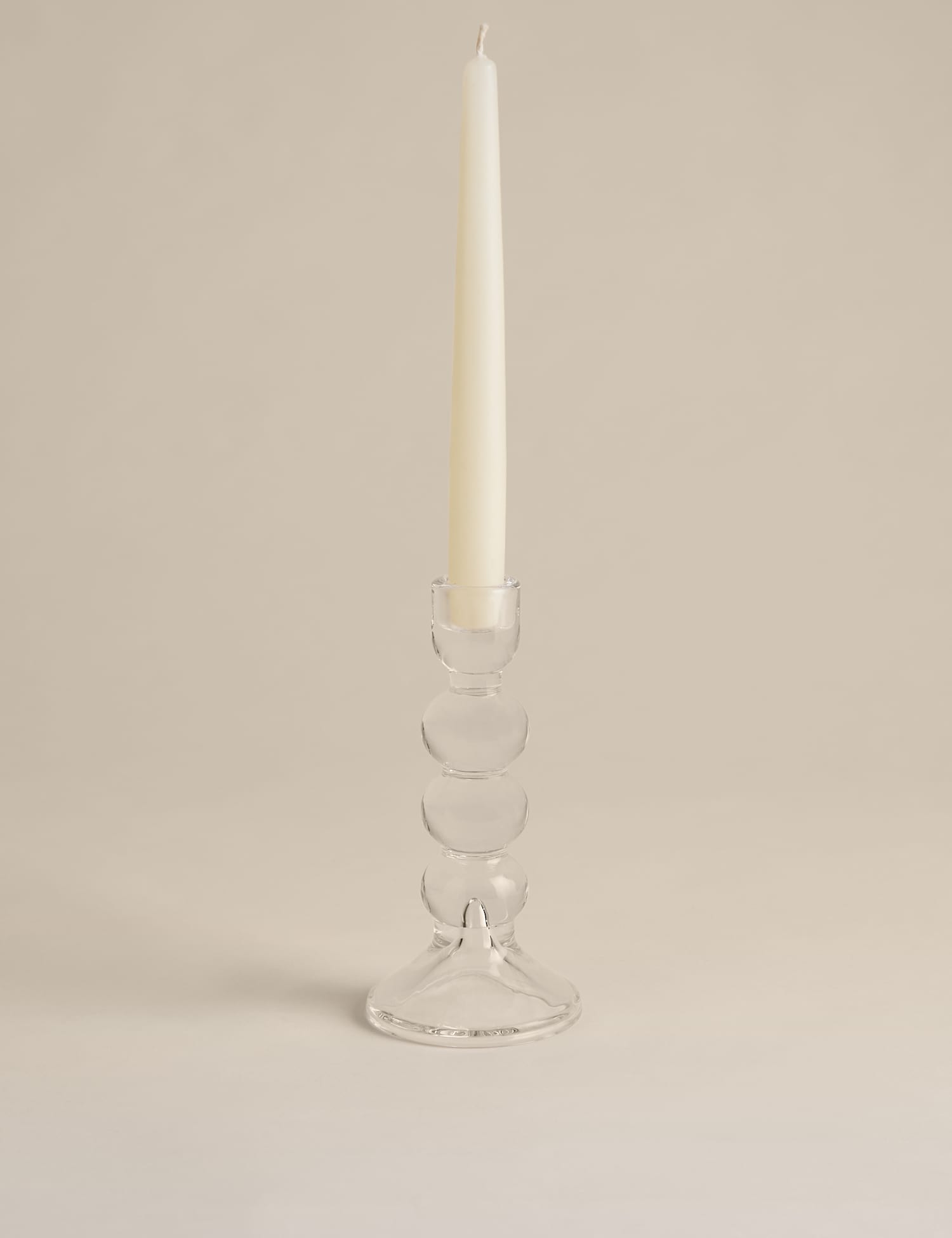 M&S Tall Glass Bobble Dinner Candle Holder Clear