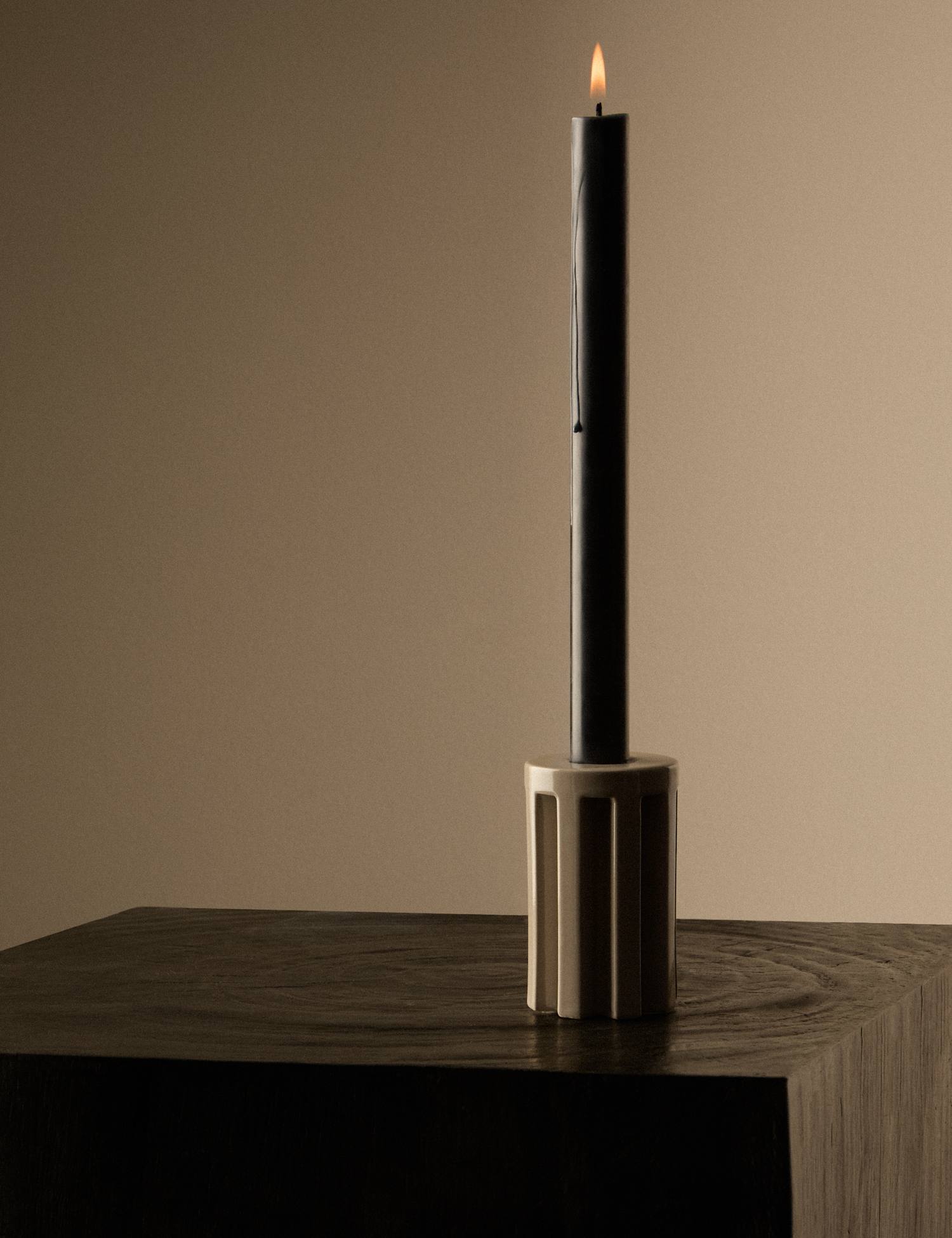 M&S X Kelly Hoppen Ridge Dinner Candle Holder Taupe