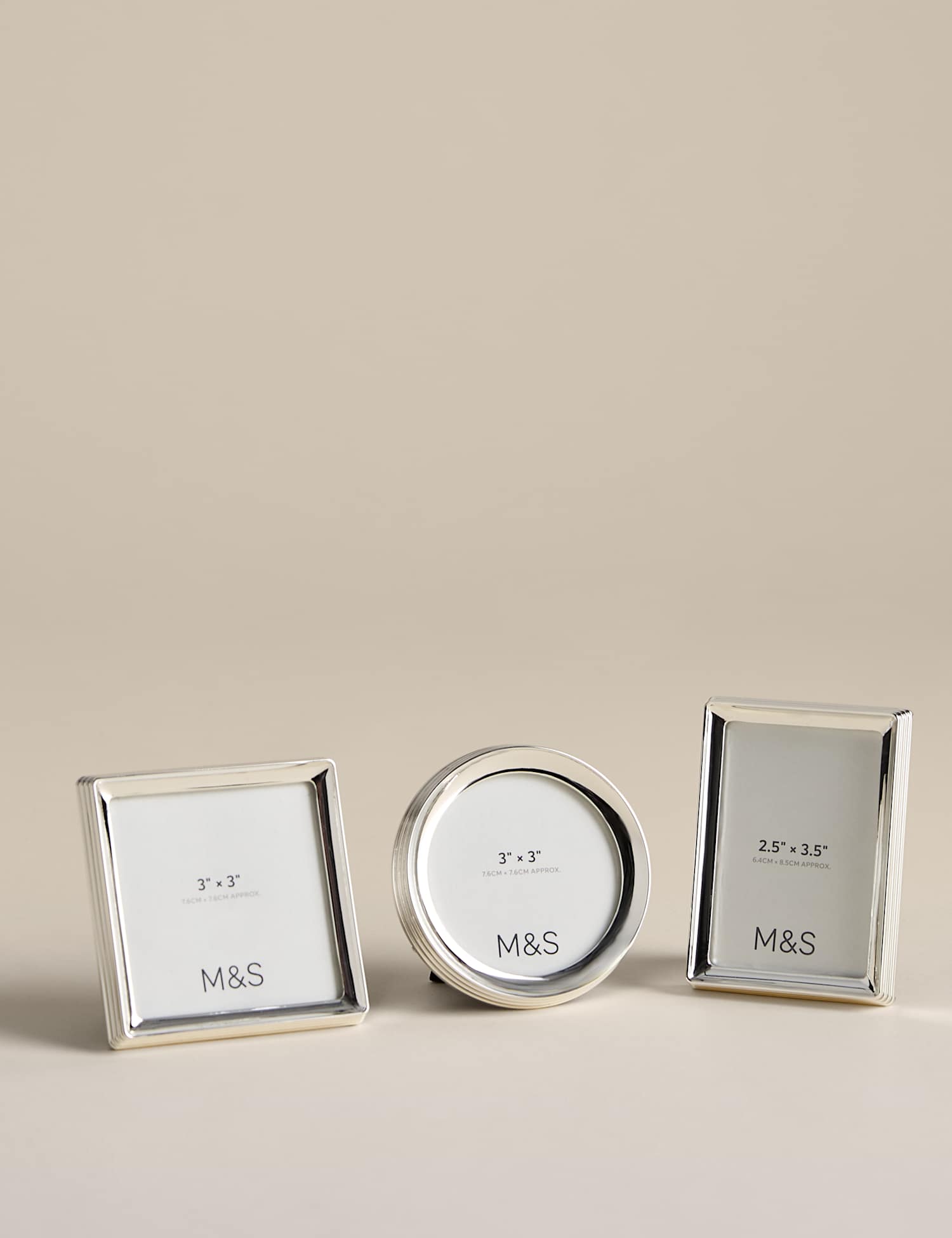 M&S Set of 3 Ribbed Silver Plated Photo Frames Silver