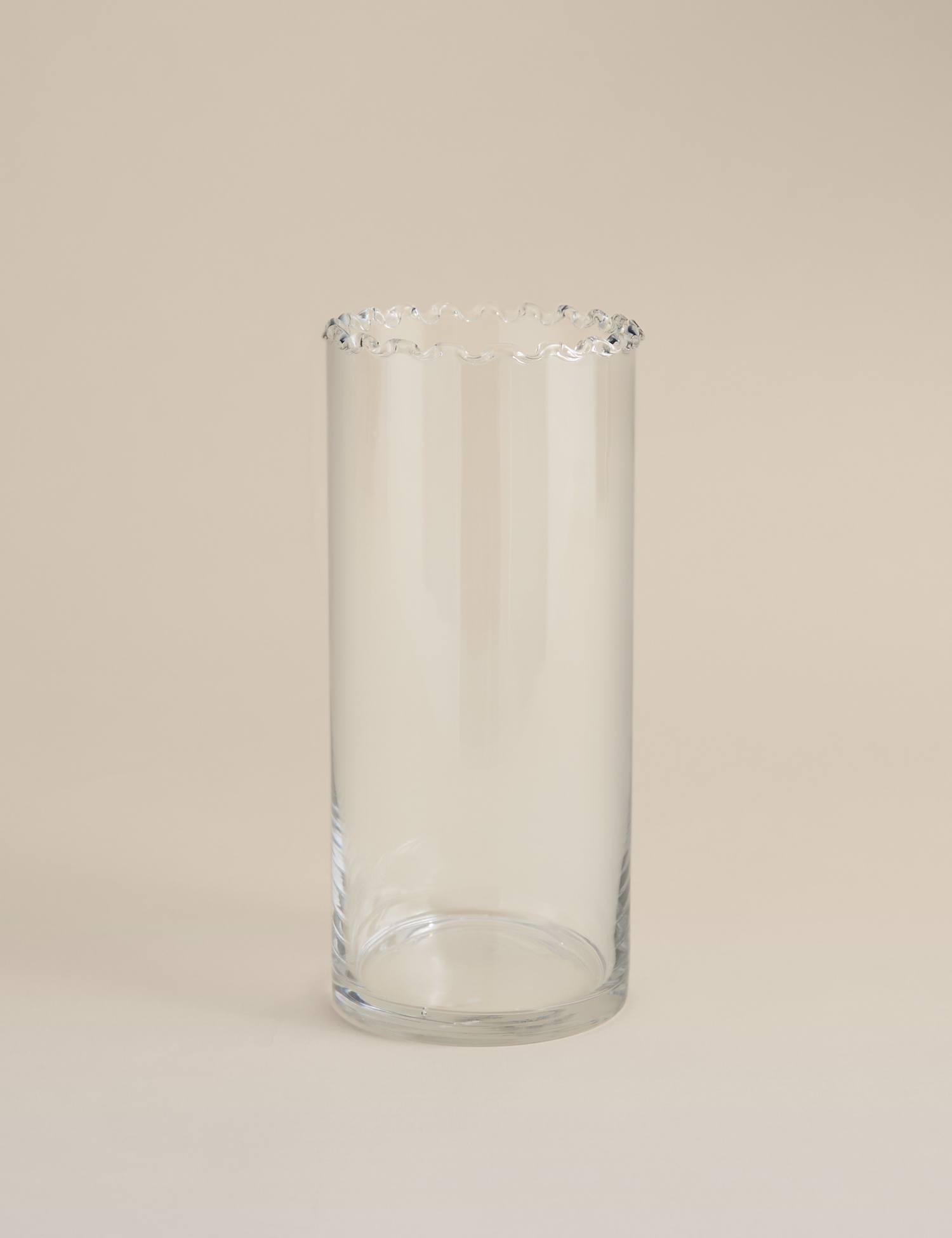 M&S Medium Cylinder Frill Top Glass Vase Clear