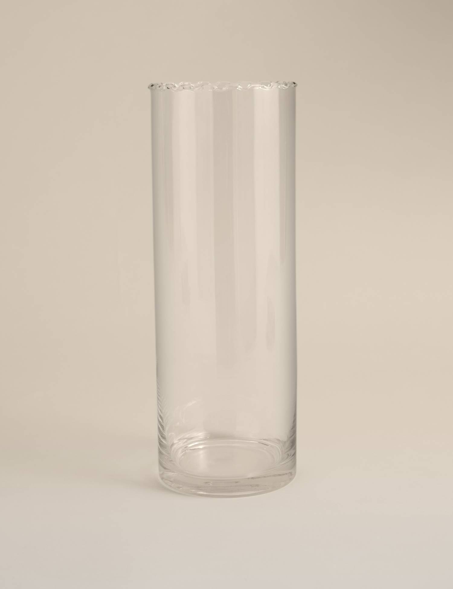 M&S Large Cylinder Frill Top Glass Vase Clear