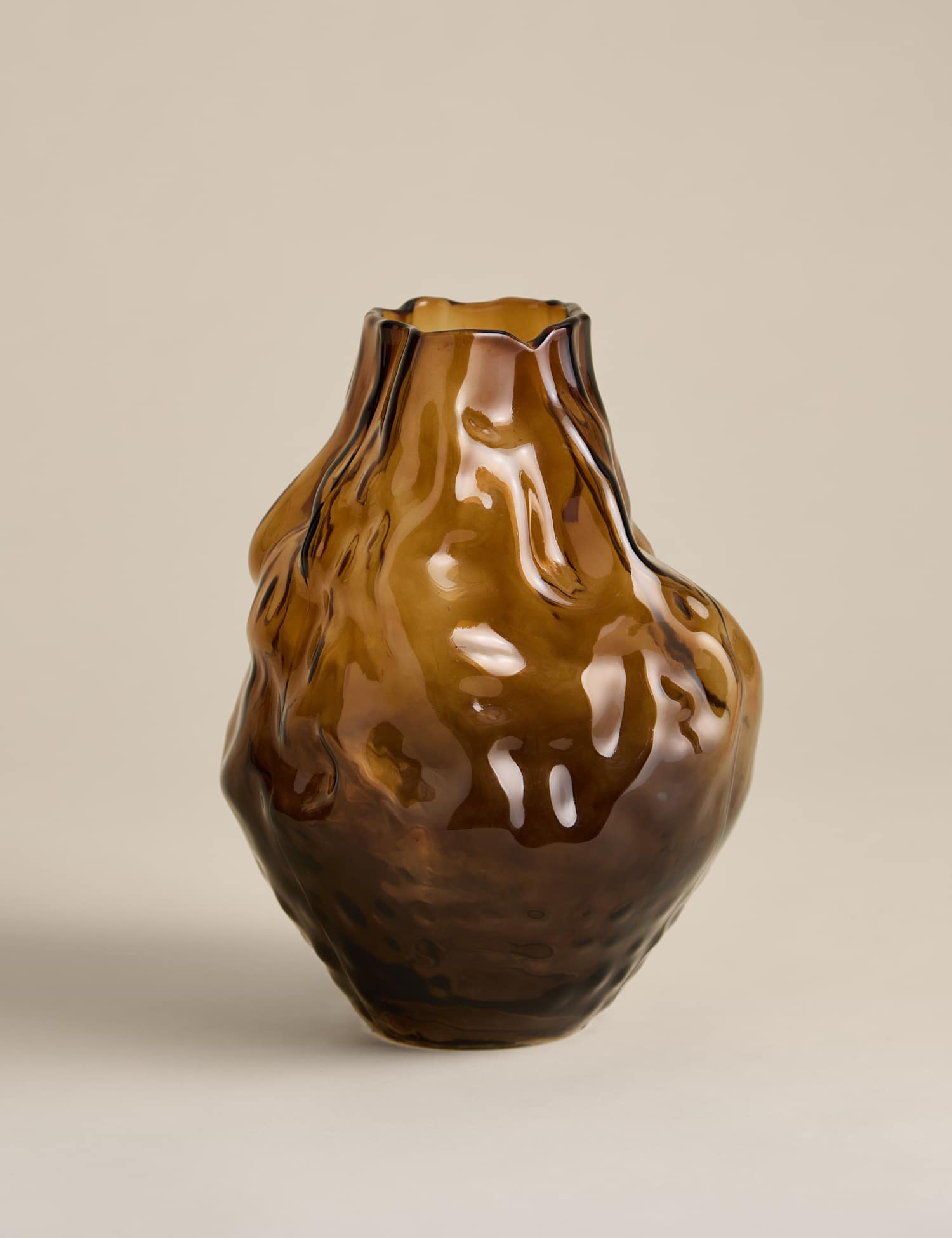 M&S Medium Irregular Smoked Glass Vase Brown