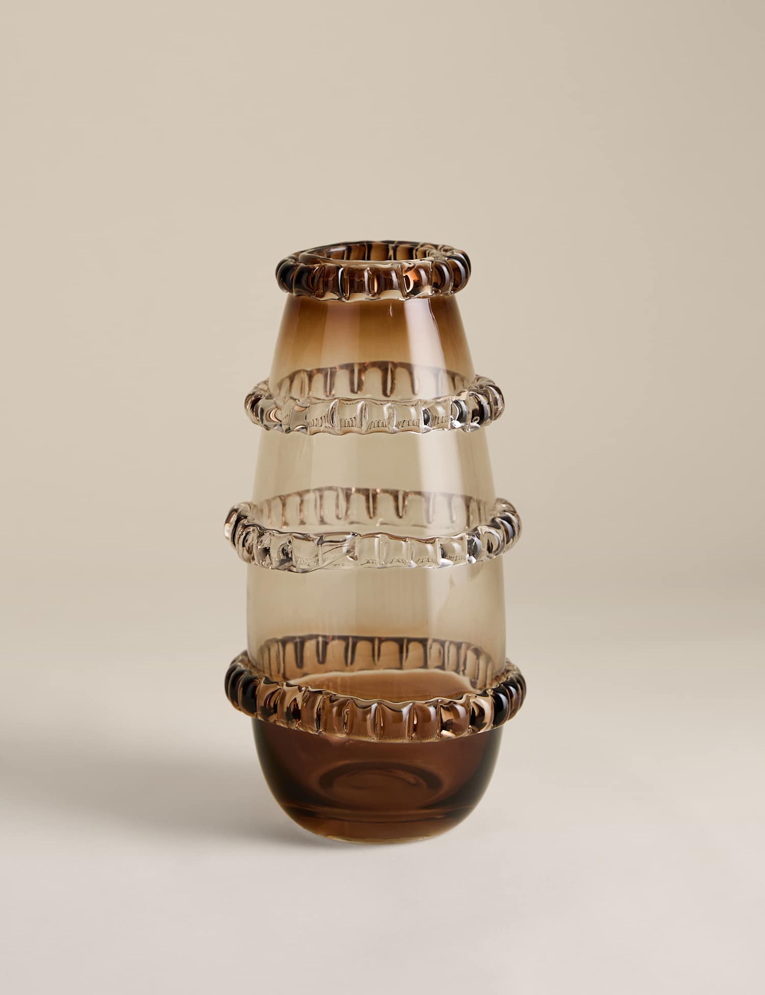 M&S Smoked Glass Textured Frill Vase Brown