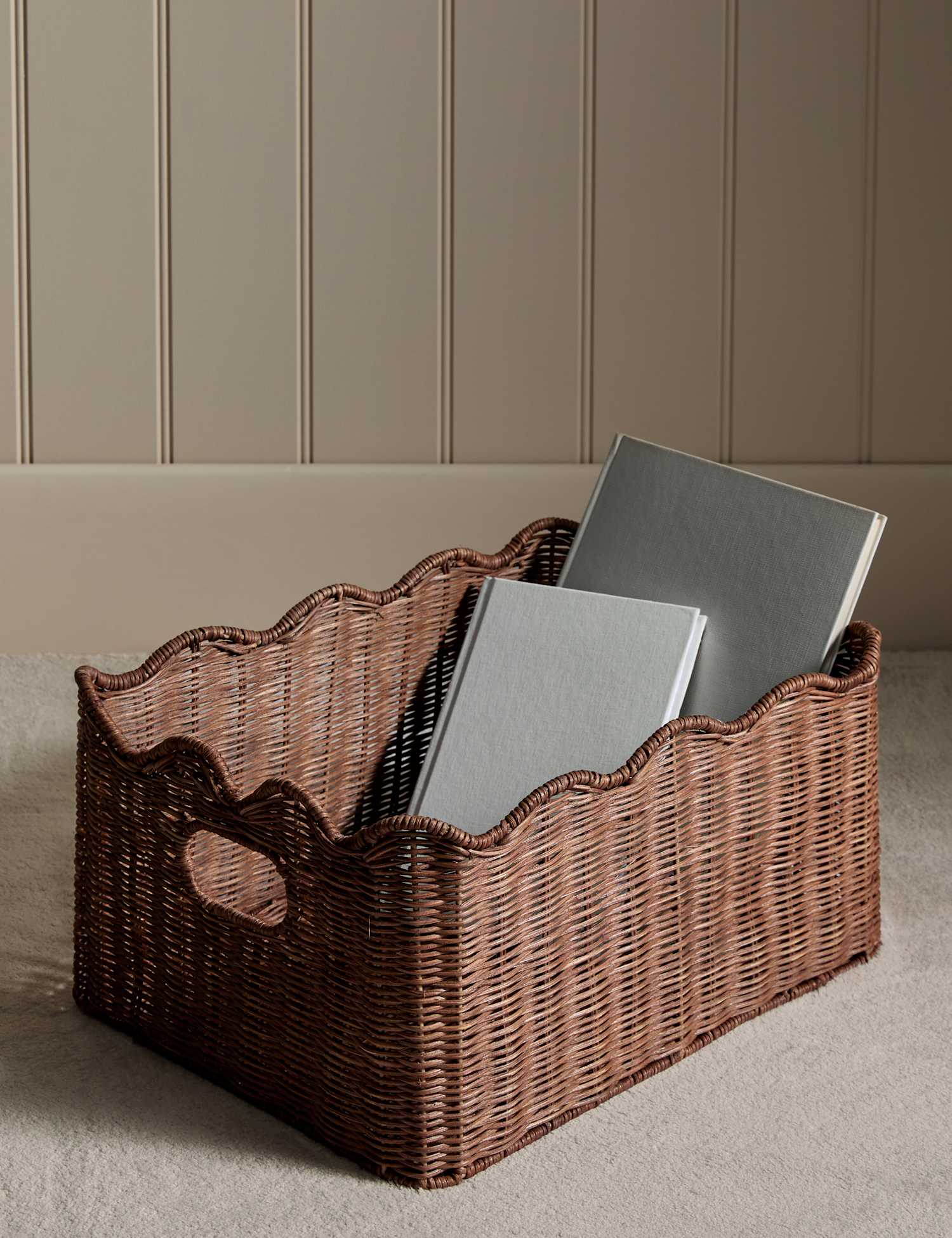 M&S Rattan Scallop Rectangular Basket Brown