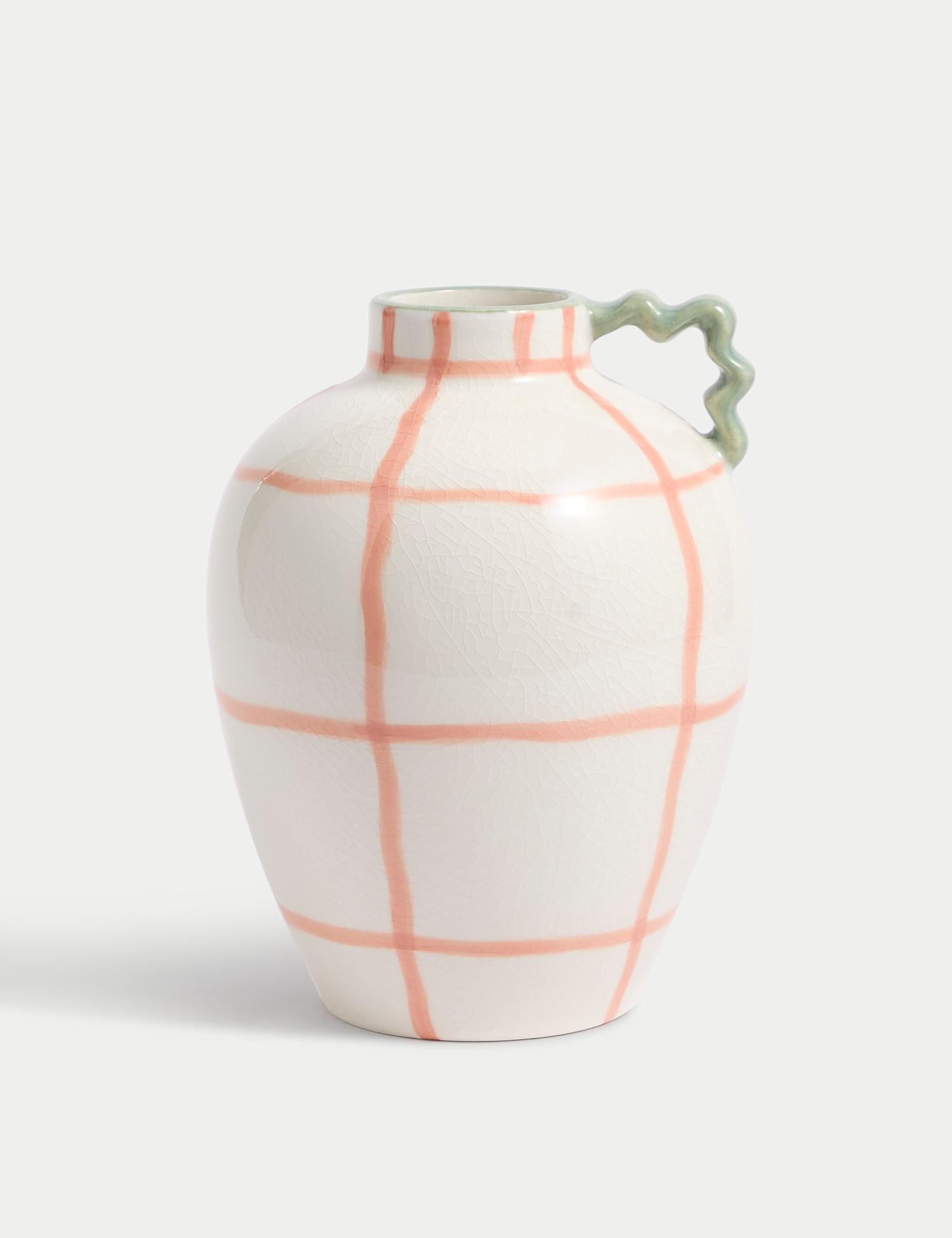 M&S Large Wiggle Check Ceramic Jug Vase Pink