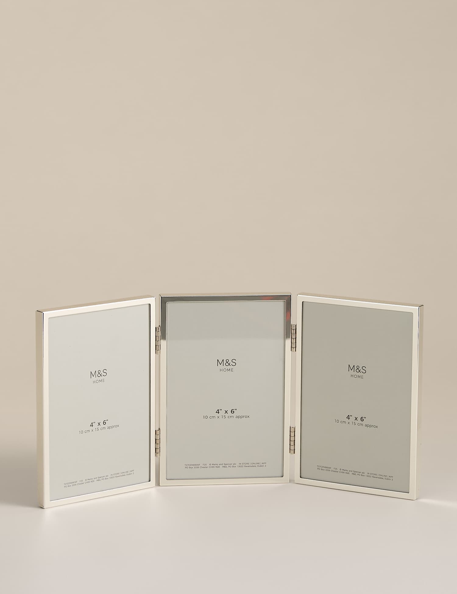 M&S Metal Triple Photo Frame 4x6 inch Silver