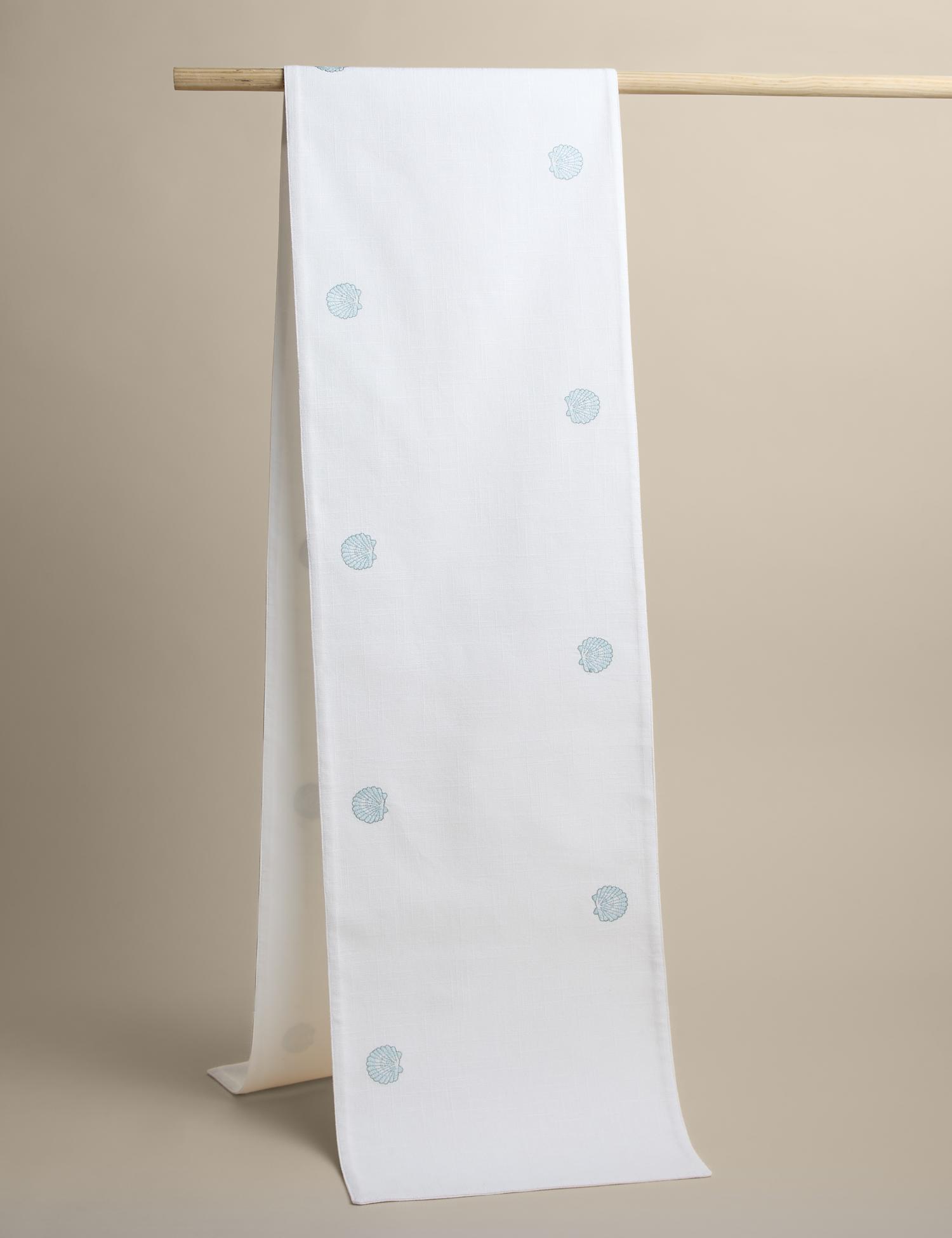 M&S Pure Cotton Shell Embroidered Table Runner Blue Mix