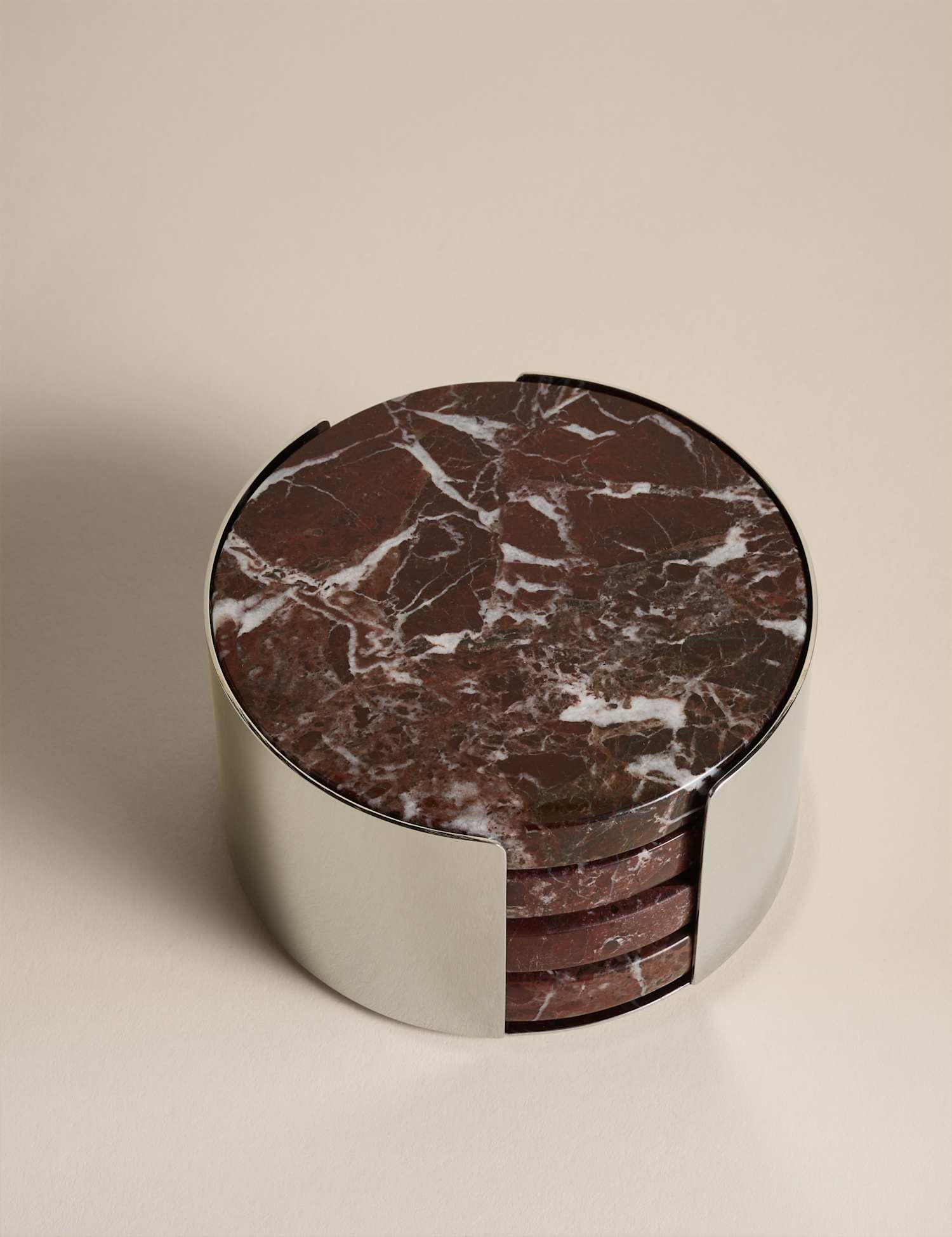 M&S Set of 4 Stone Coasters with Holder Red