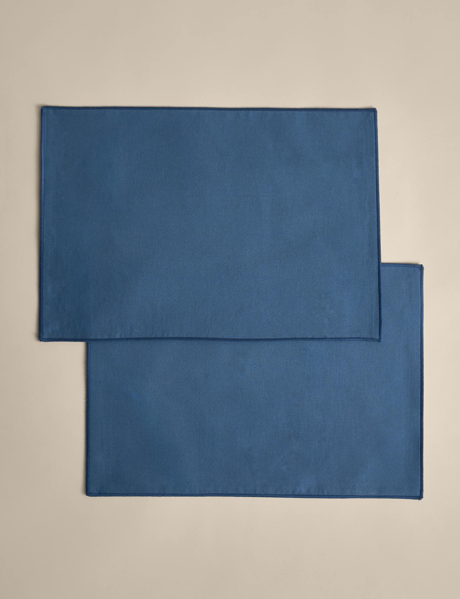 M&S Set of 2 Cotton with Linen Embroidered Edge Placemats Chambray