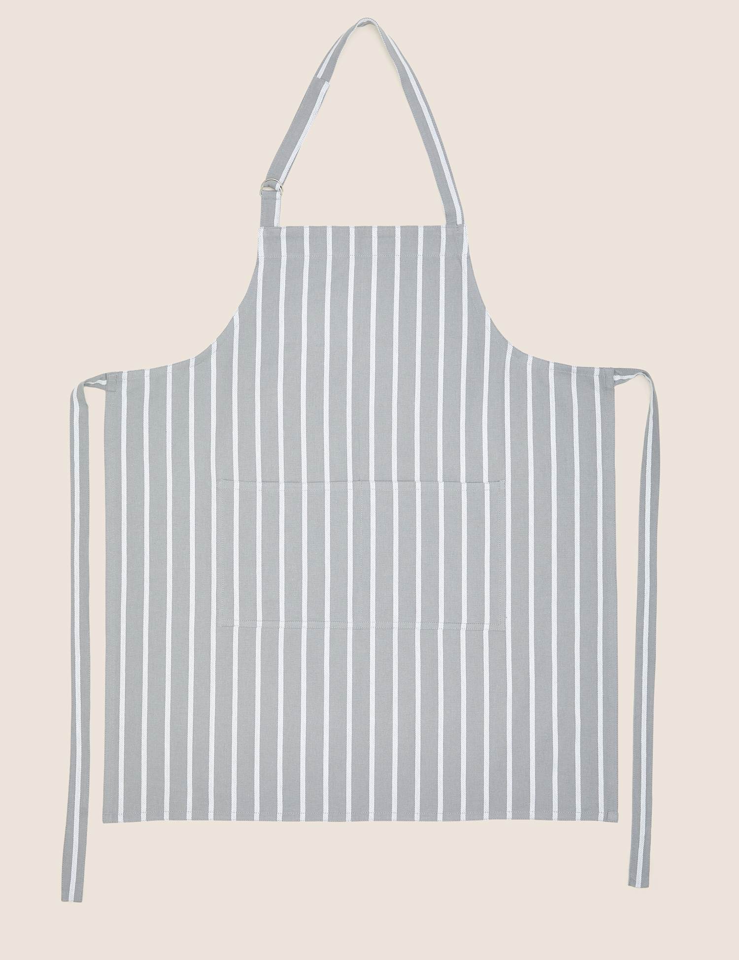 M&S Pure Cotton Striped Apron Grey