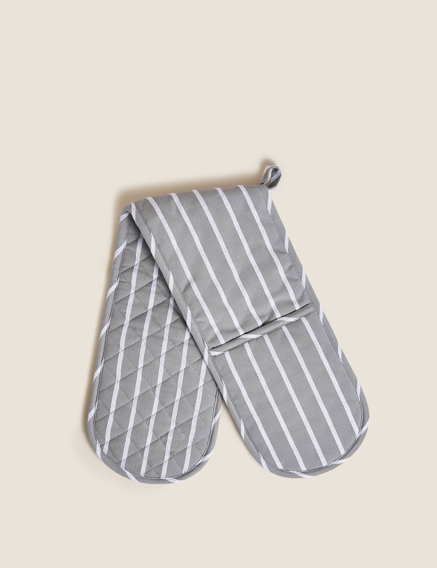 Image of M&S Striped Double Oven Glove Grey