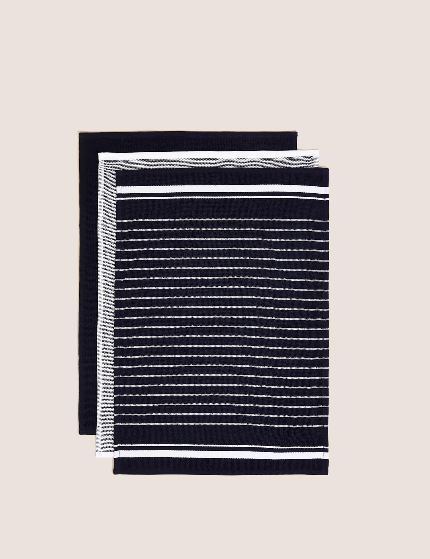 M&S Set of 3 Cotton Rich Tea Towels Blue
