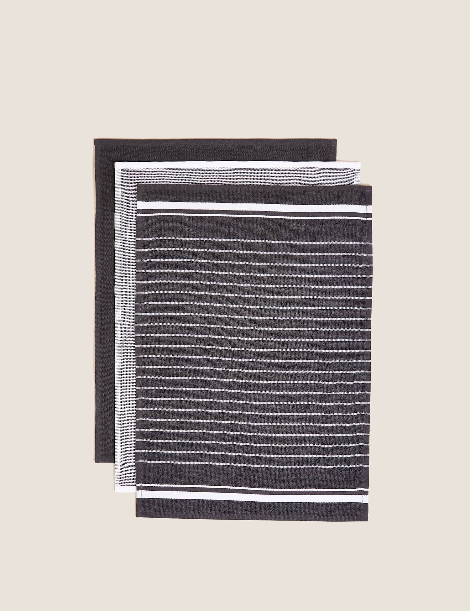 M&S Set of 3 Cotton Rich Tea Towels Dark Grey
